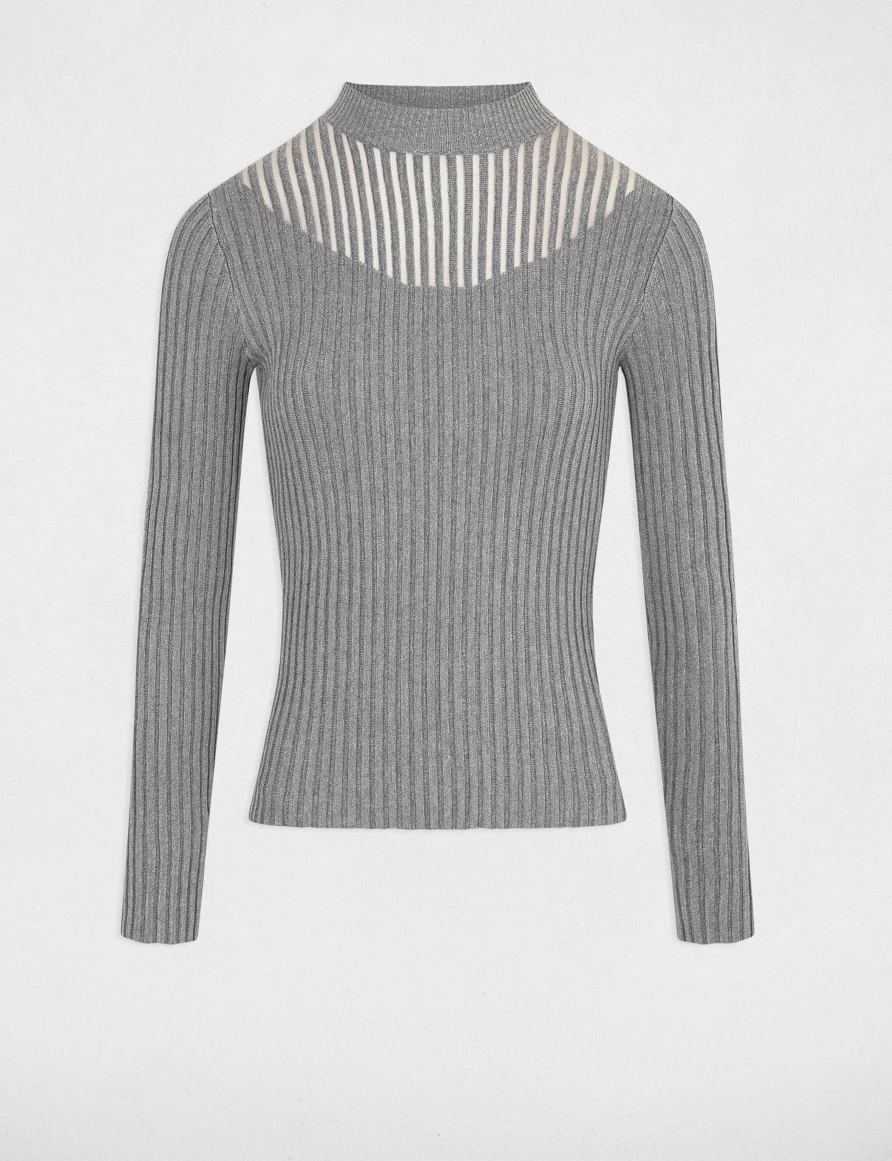 long sleeved jumper with high collar mid grey women Long-sleeved jumper with high collar mid-grey women