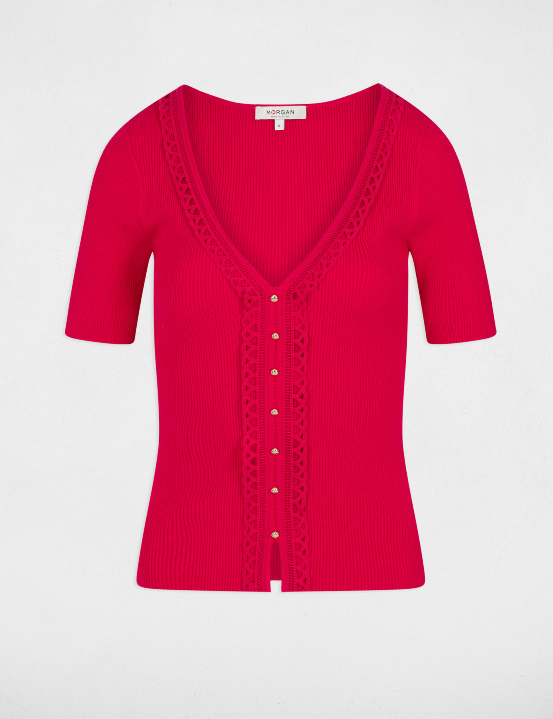 jumper v neck short sleeves raspberry women Jumper V-neck short sleeves raspberry women
