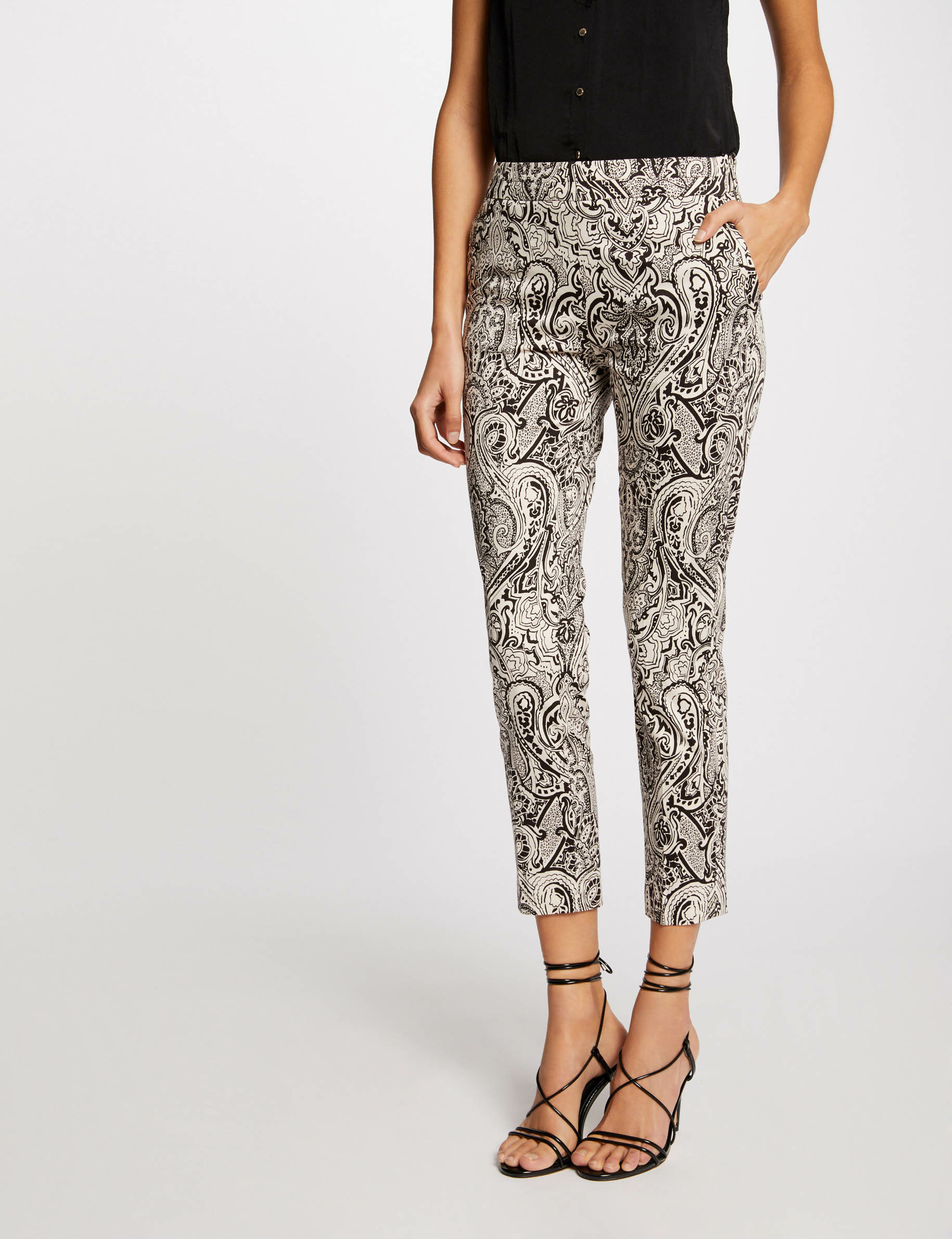 Fitted trousers with paisley print black ladies'