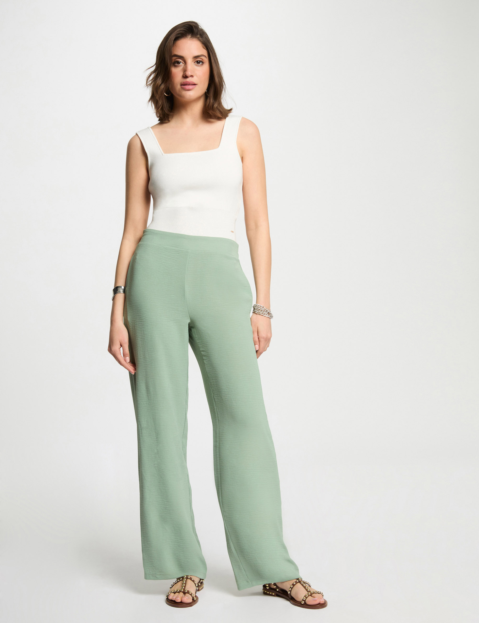 loose wide leg trousers light green women Loose wide leg trousers light green women