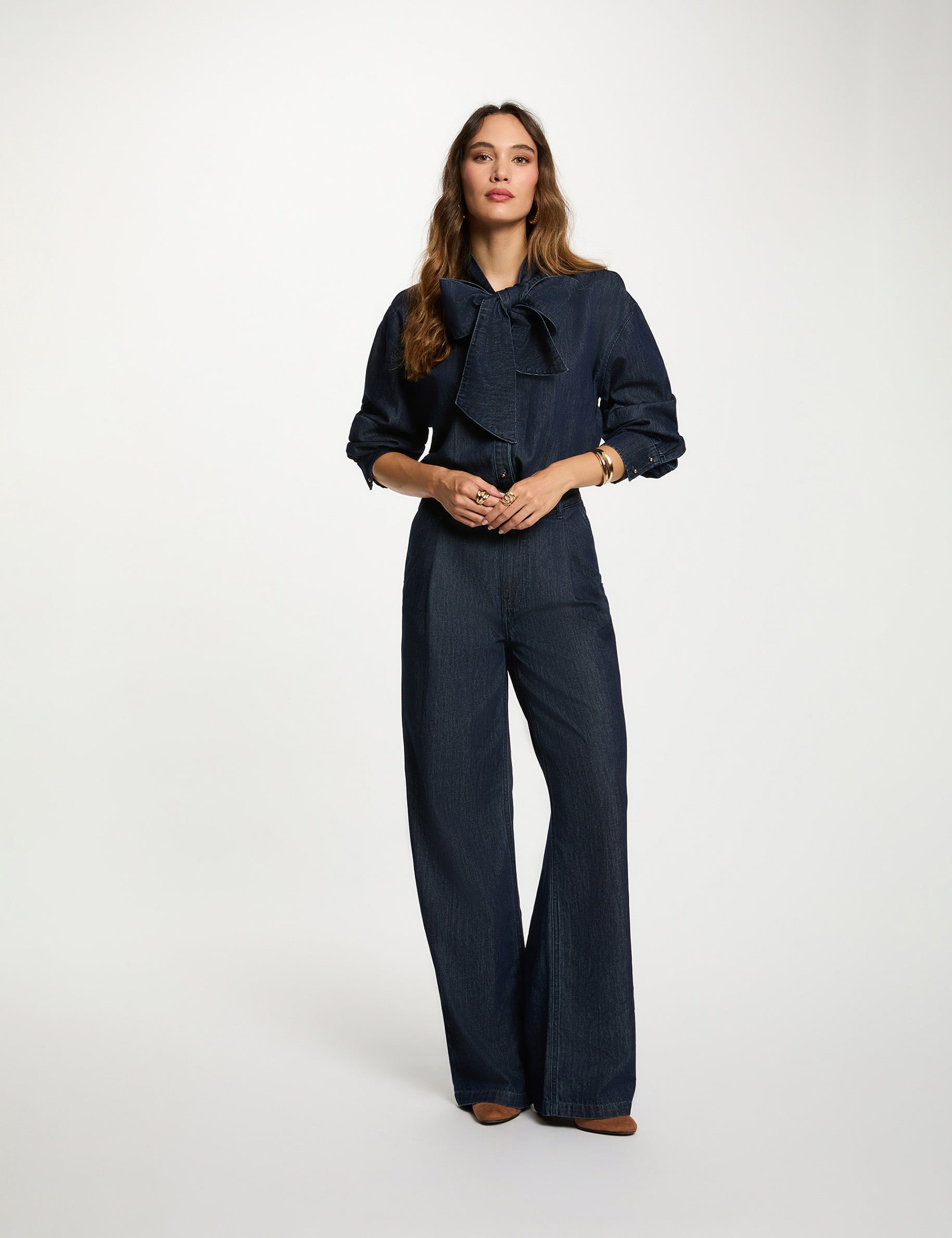 High-waisted wide-leg trousers raw denim women