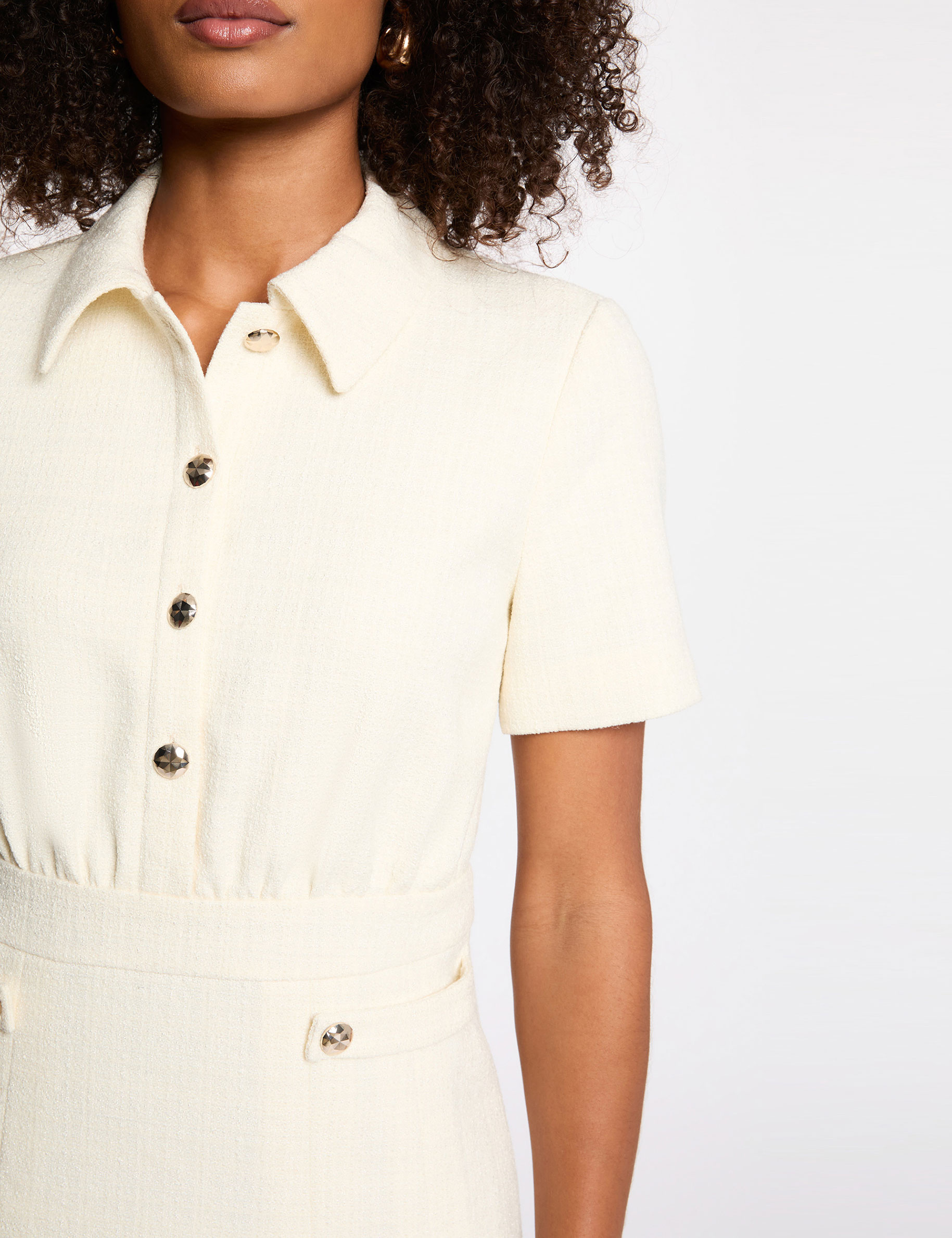 Flared tweed dress ecru women