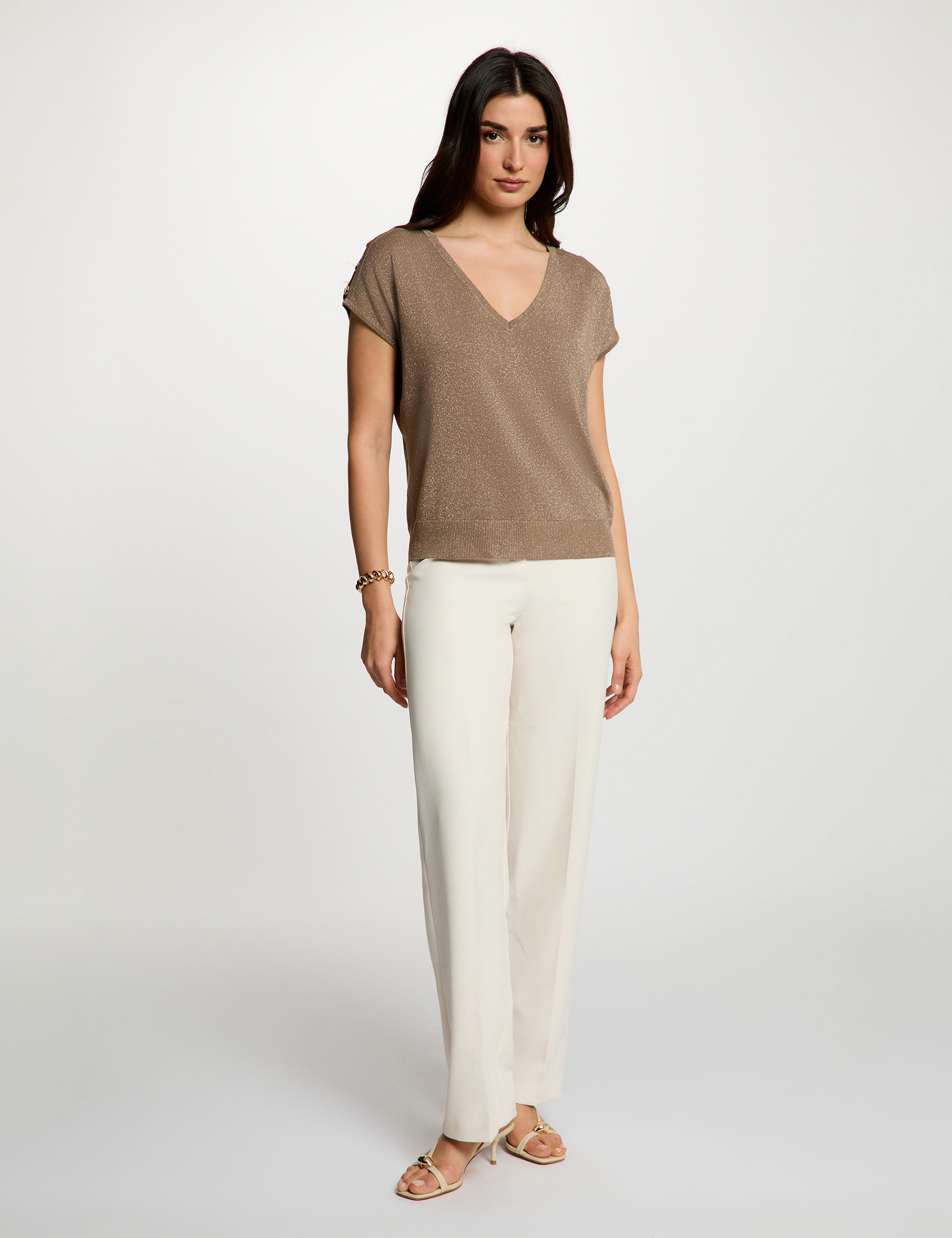 Oversized V-neck sweater taupe women