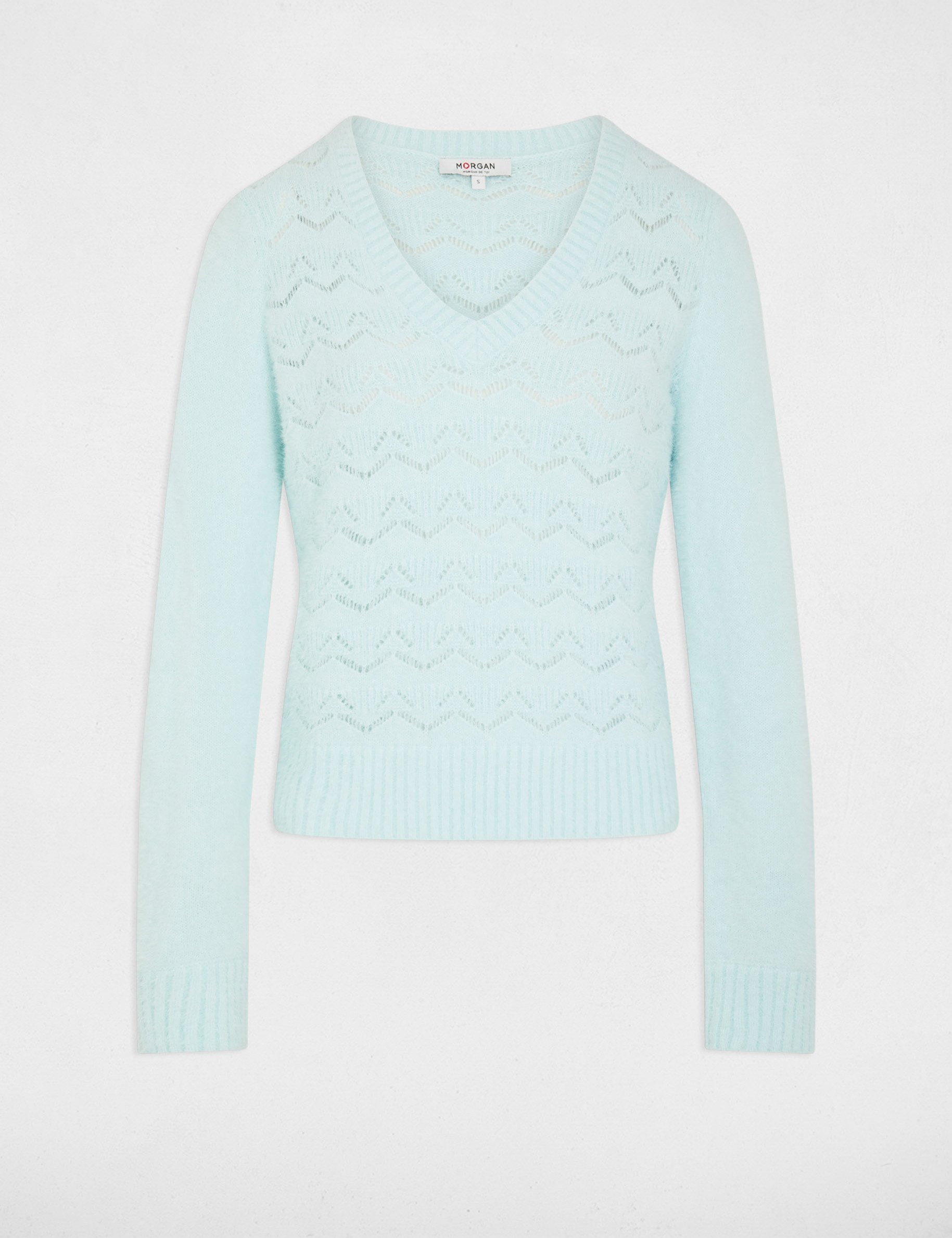 Pull col en V bleu ciel femme