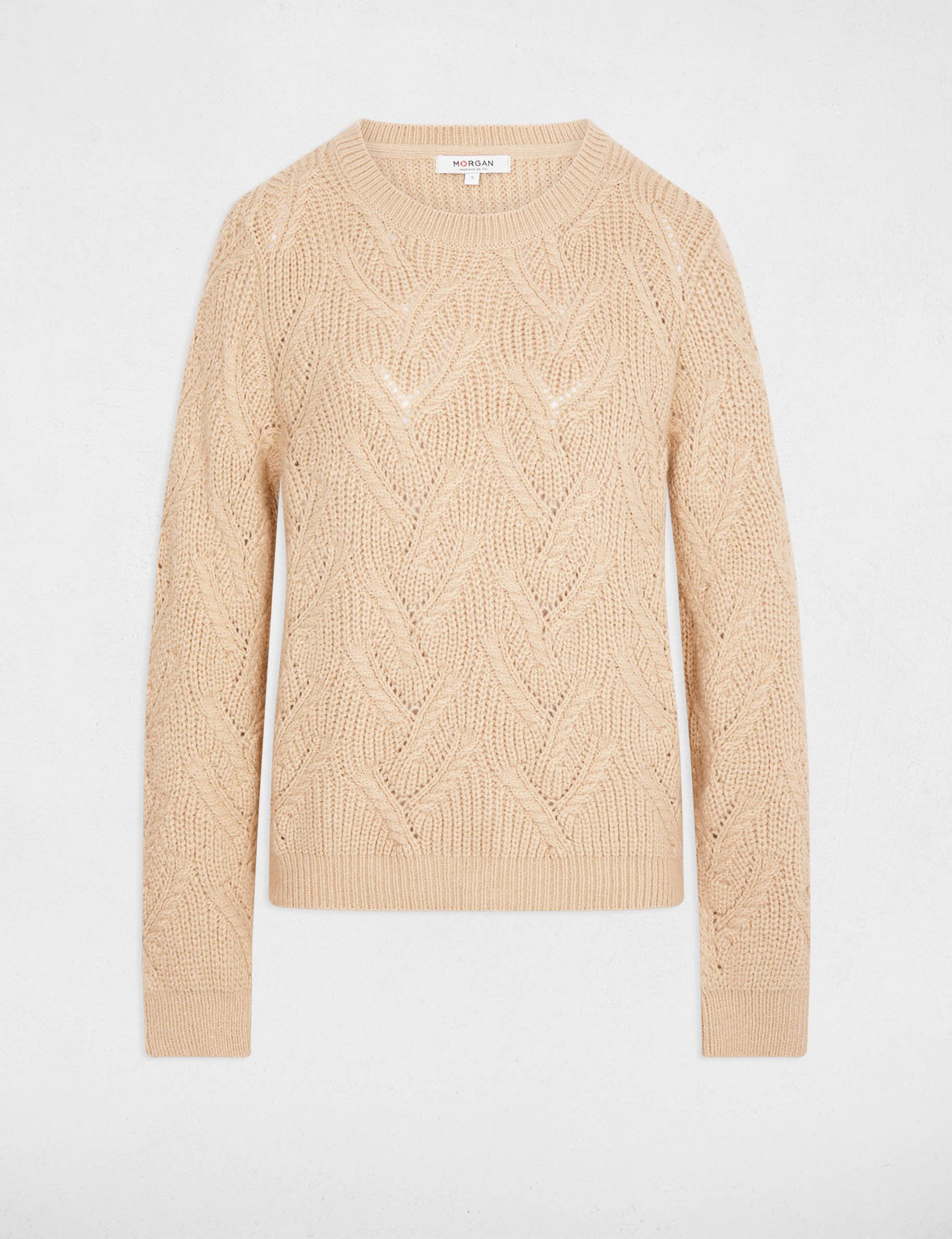 Fancy knit sweater beige women