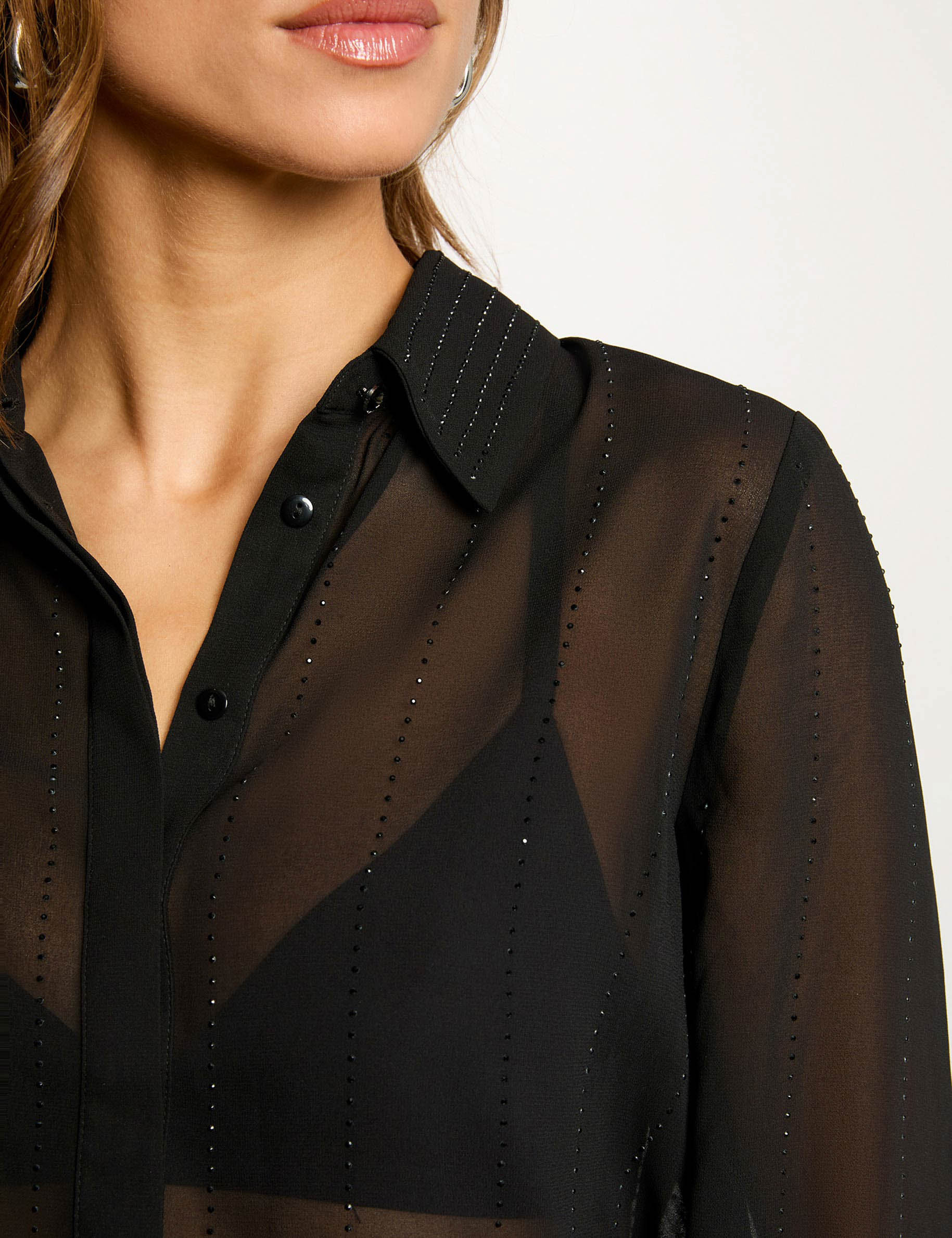 chemise droite strass noir femme black women