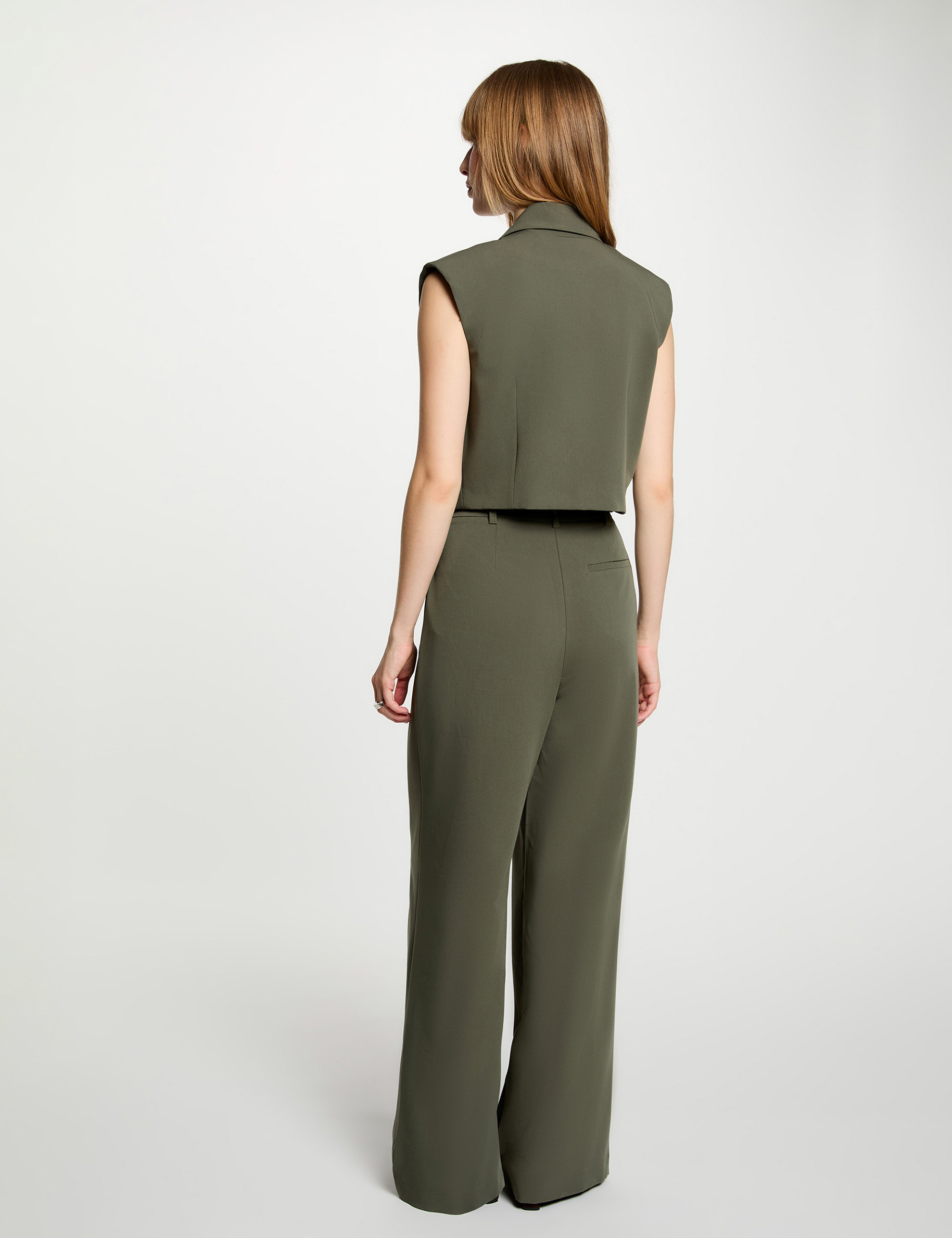 Cropped sleeveless jacket khaki green women