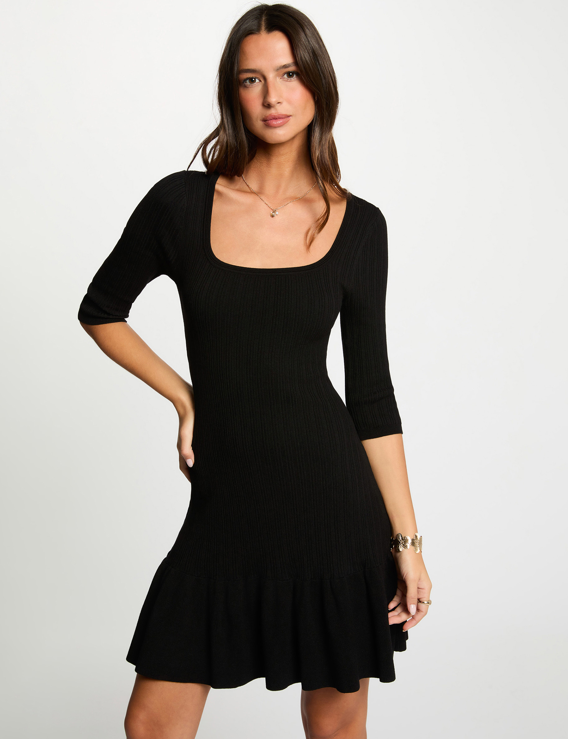 Knitted dress with 3/4 sleeves black women