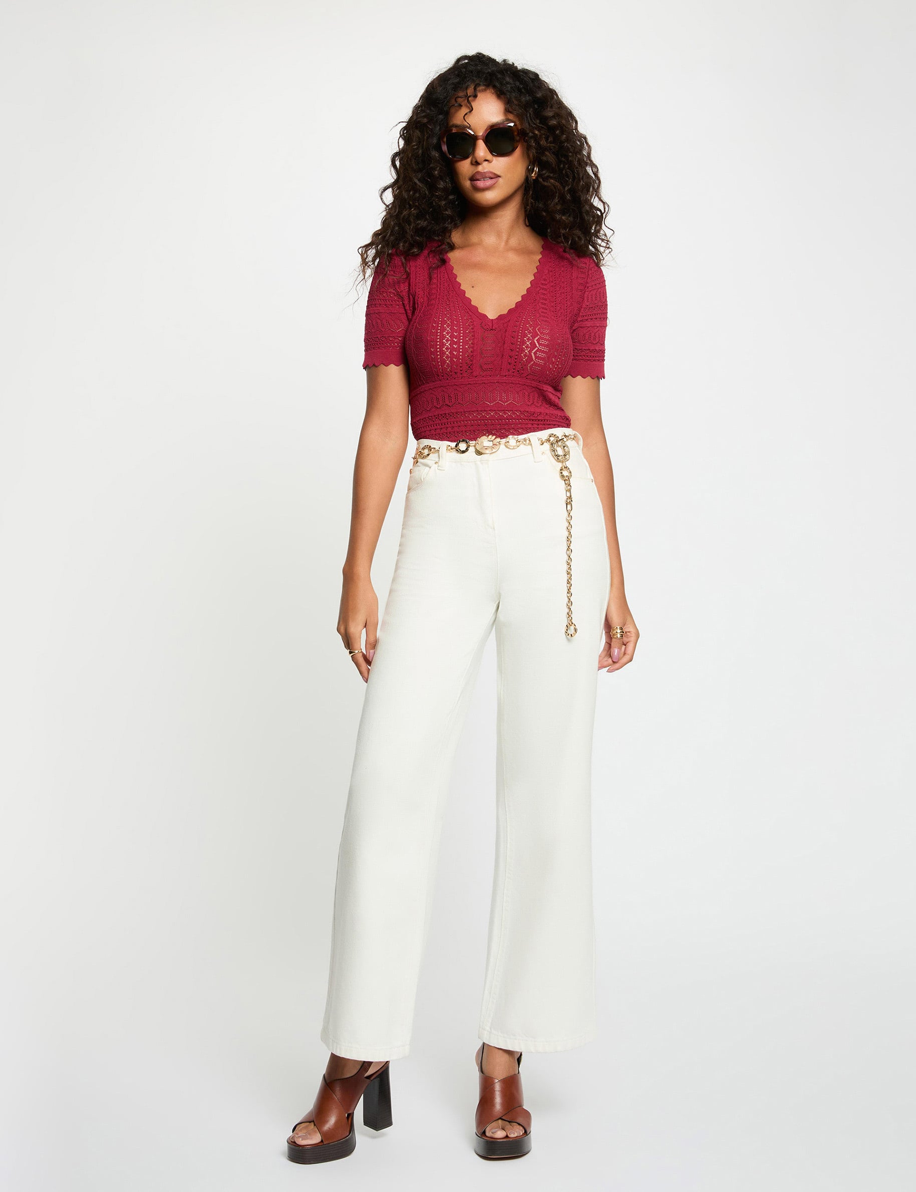 Short-sleeve lace top bordeaux women