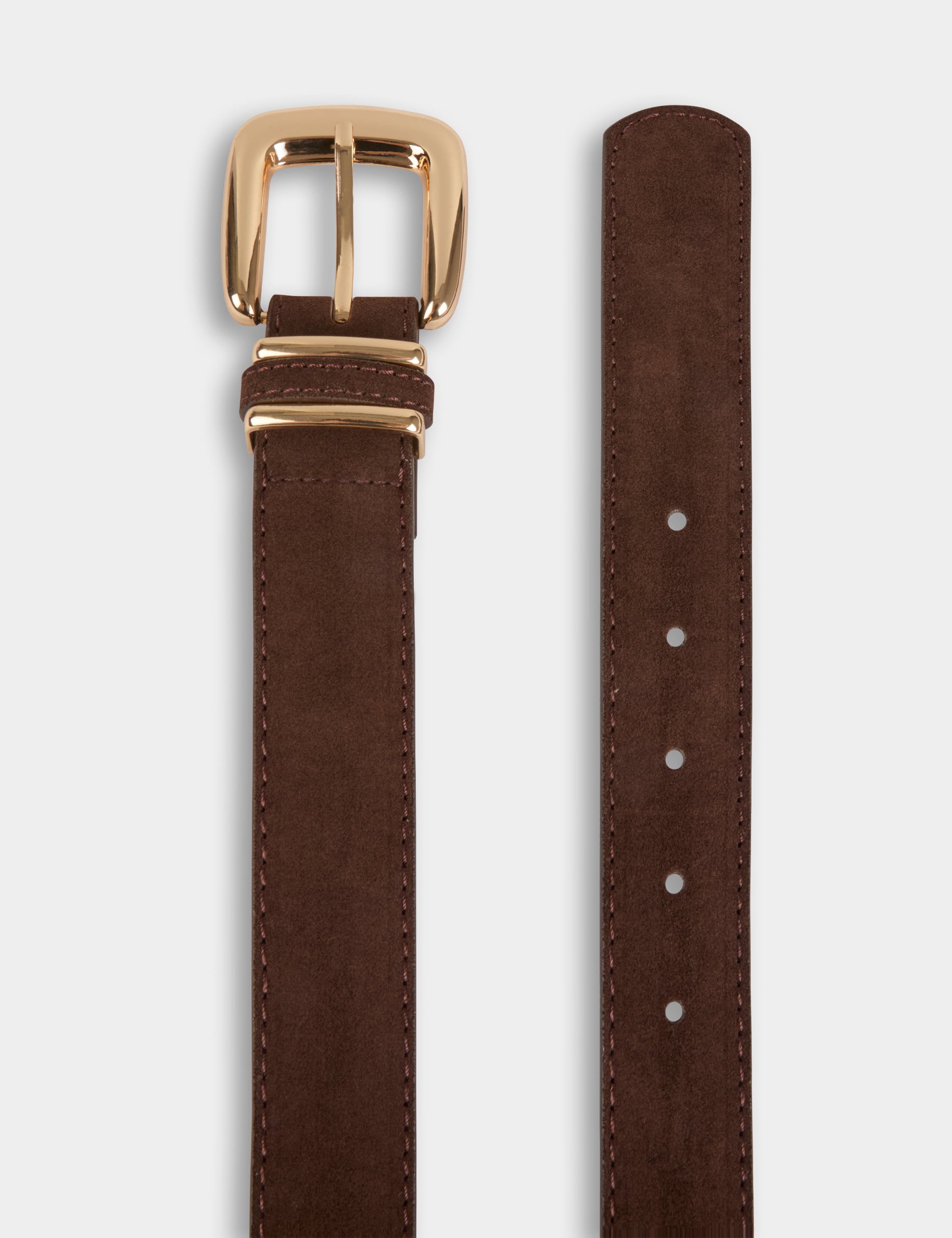 Thin faux leather belt dark brown women