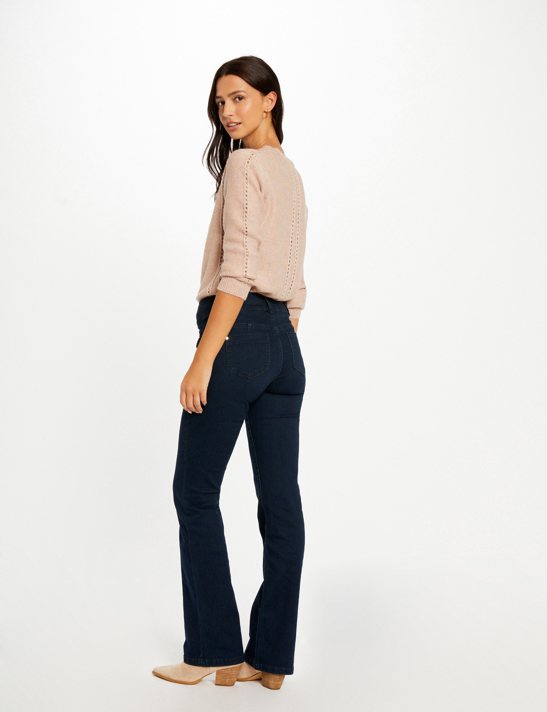 High-waisted bootcut jeans raw denim ladies'