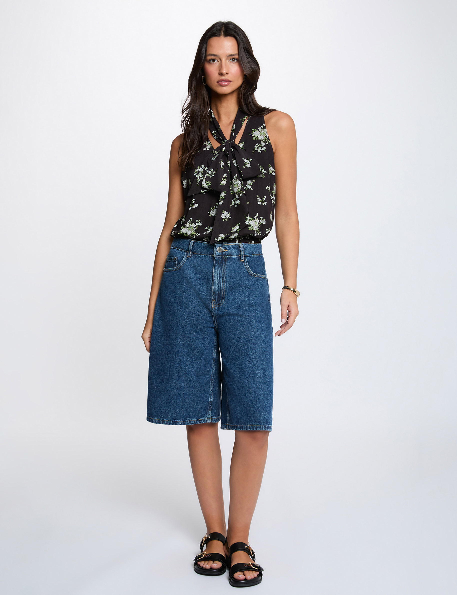 Sleeveless top with tie neck multicolor women