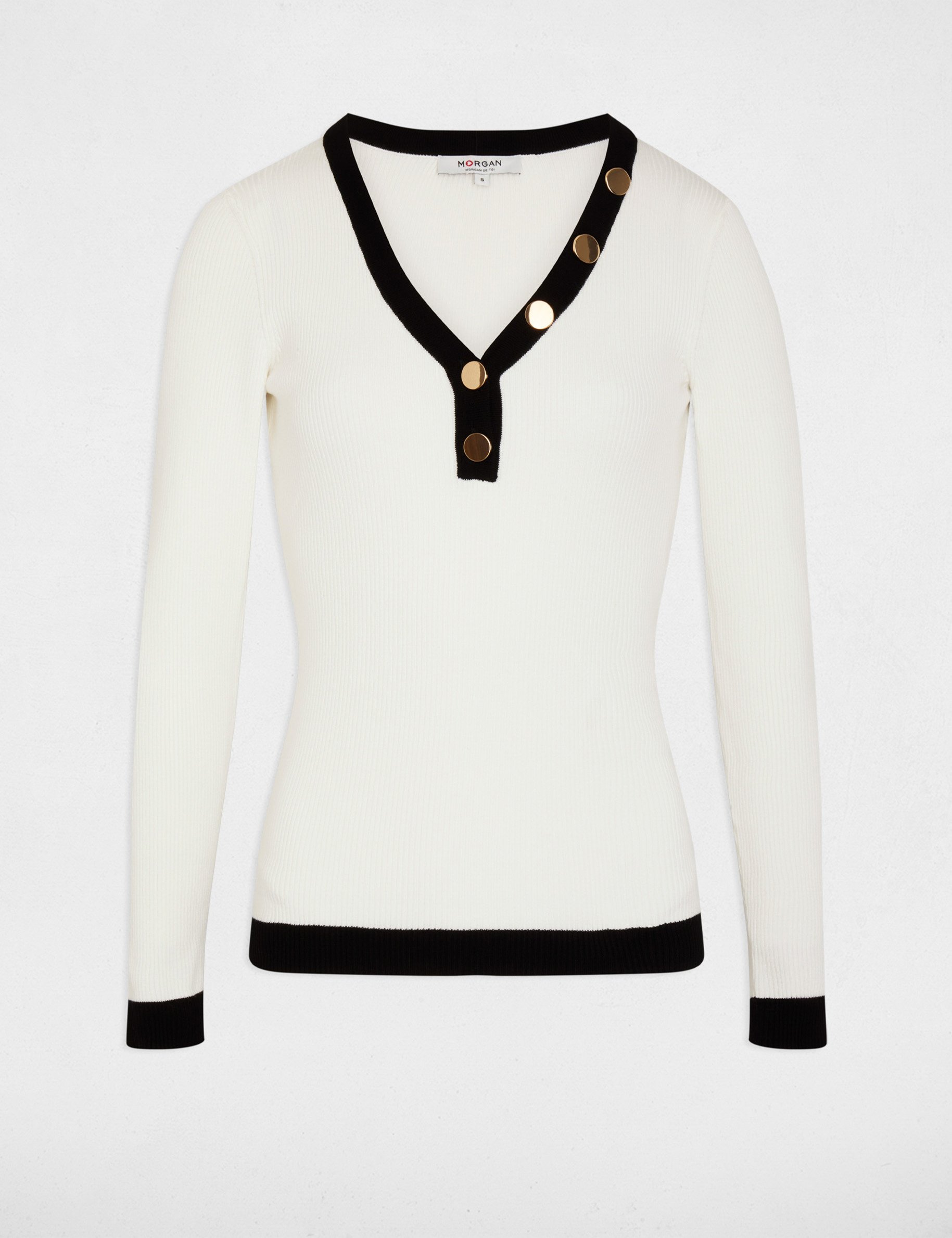 pull ajuste col v blanc femme Pull ajusté col v blanc femme