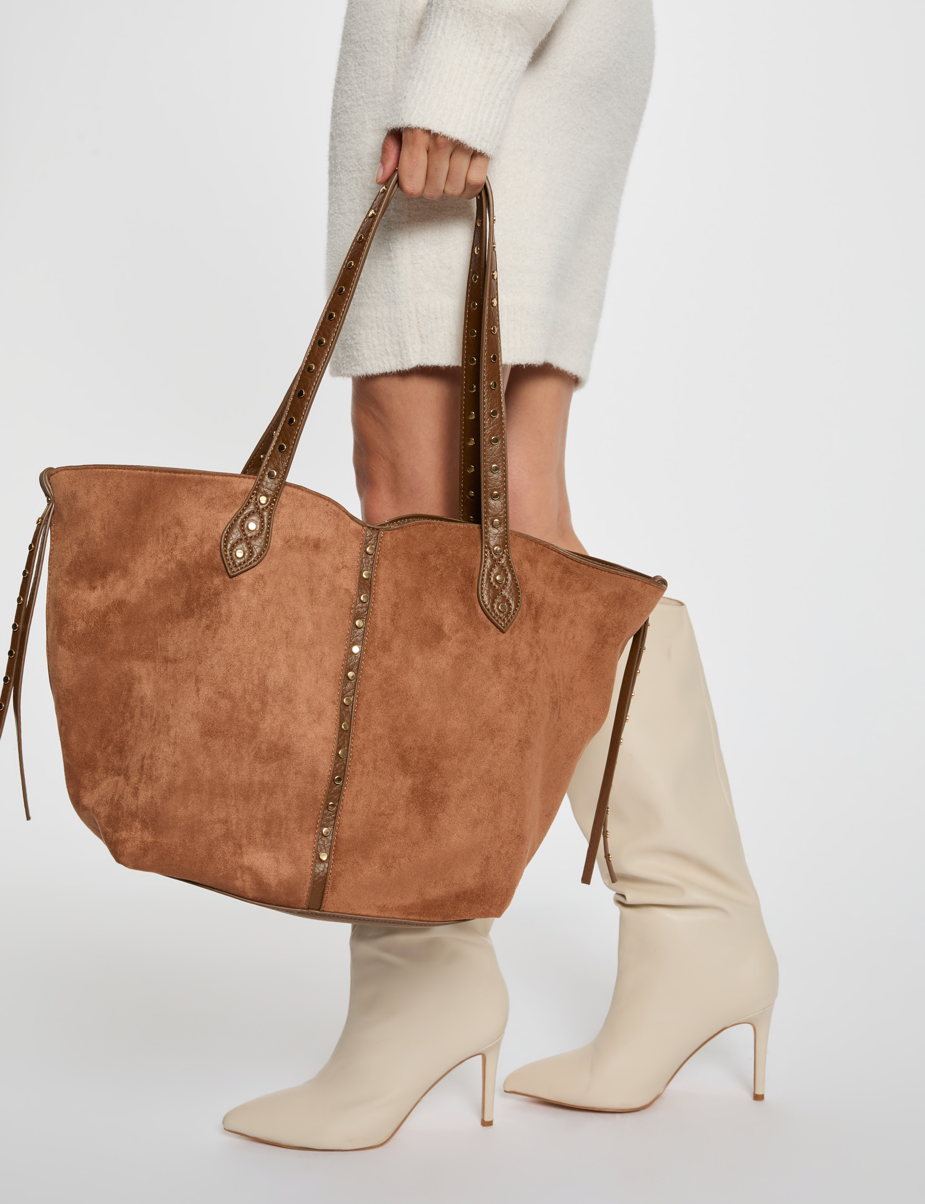 suede tote bag beige women Suede tote bag beige women