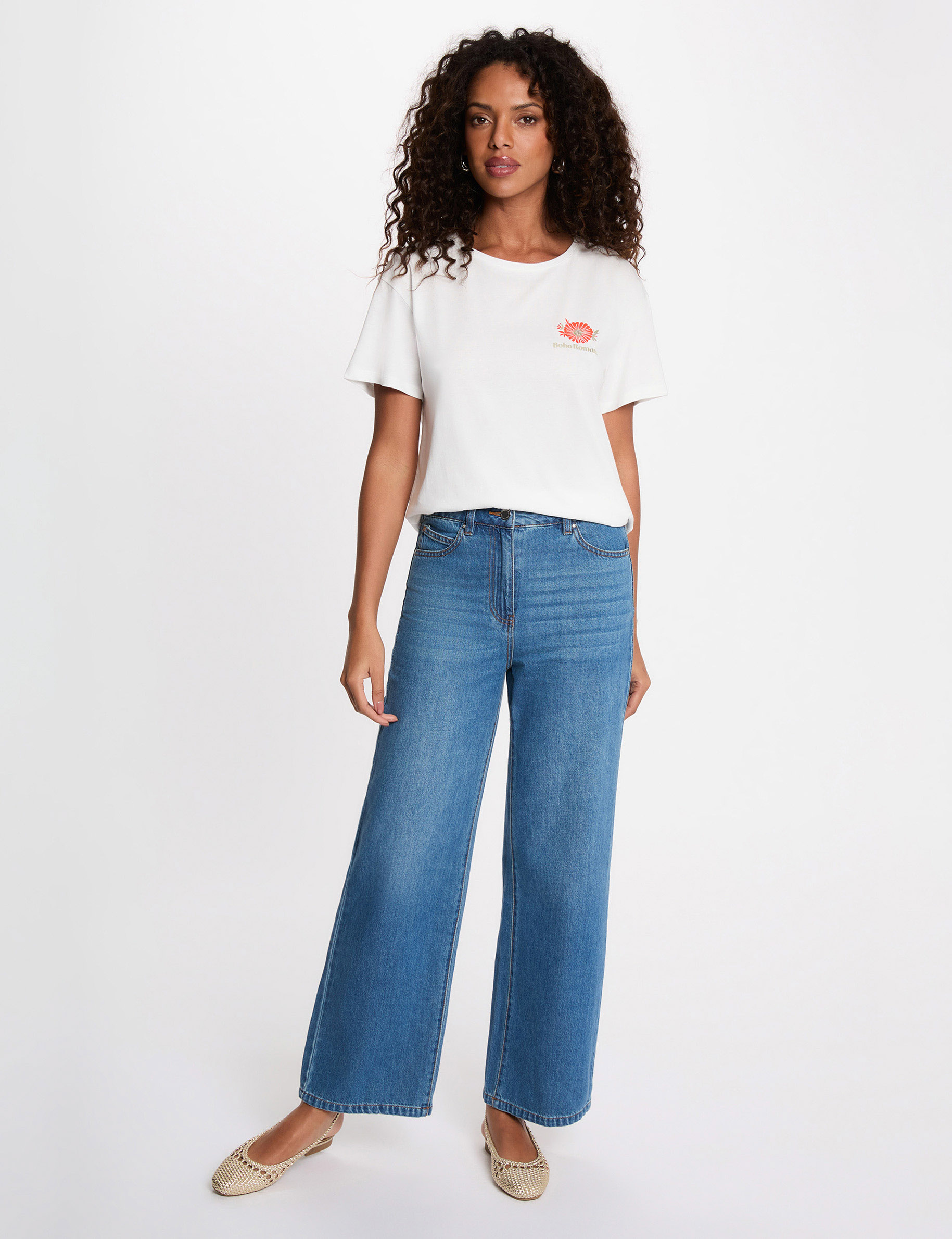 Printed t-shirt with round neck white women