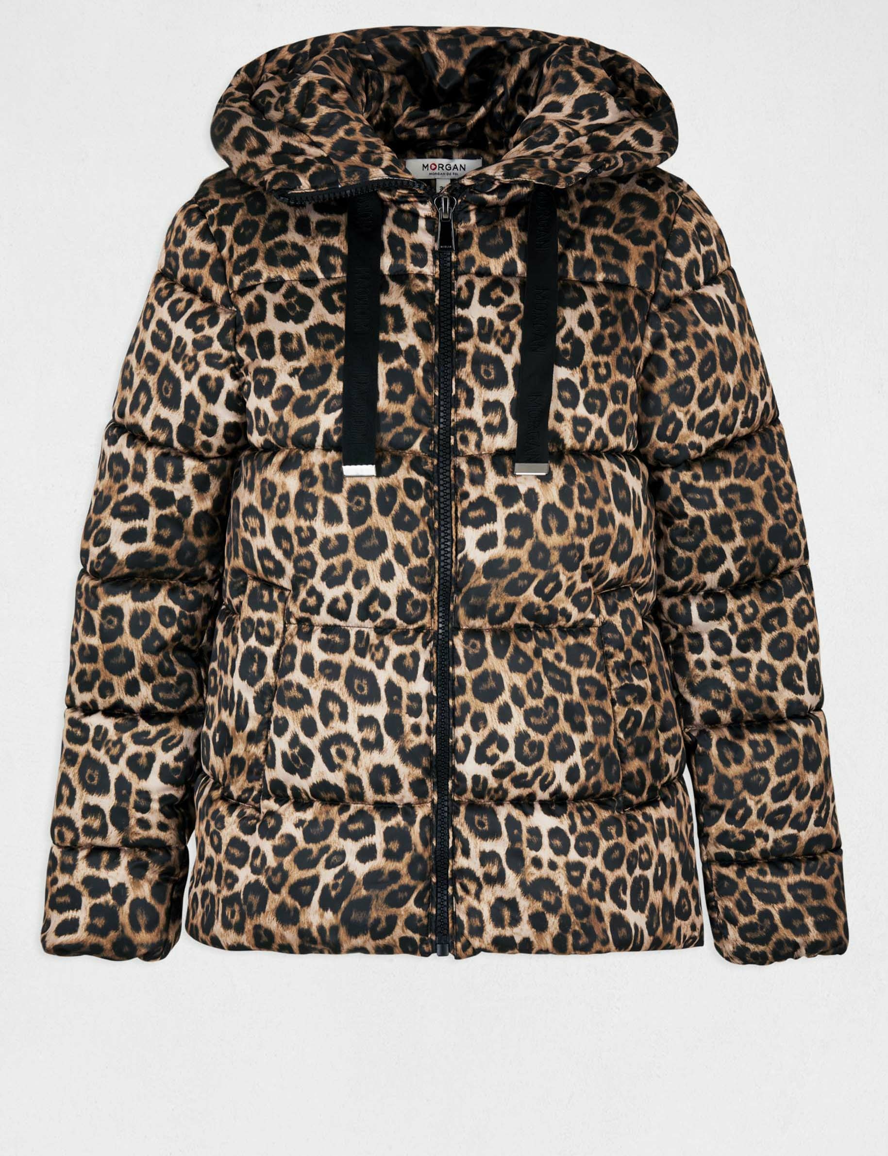 Padded jacket leopard print with hood multico ladies