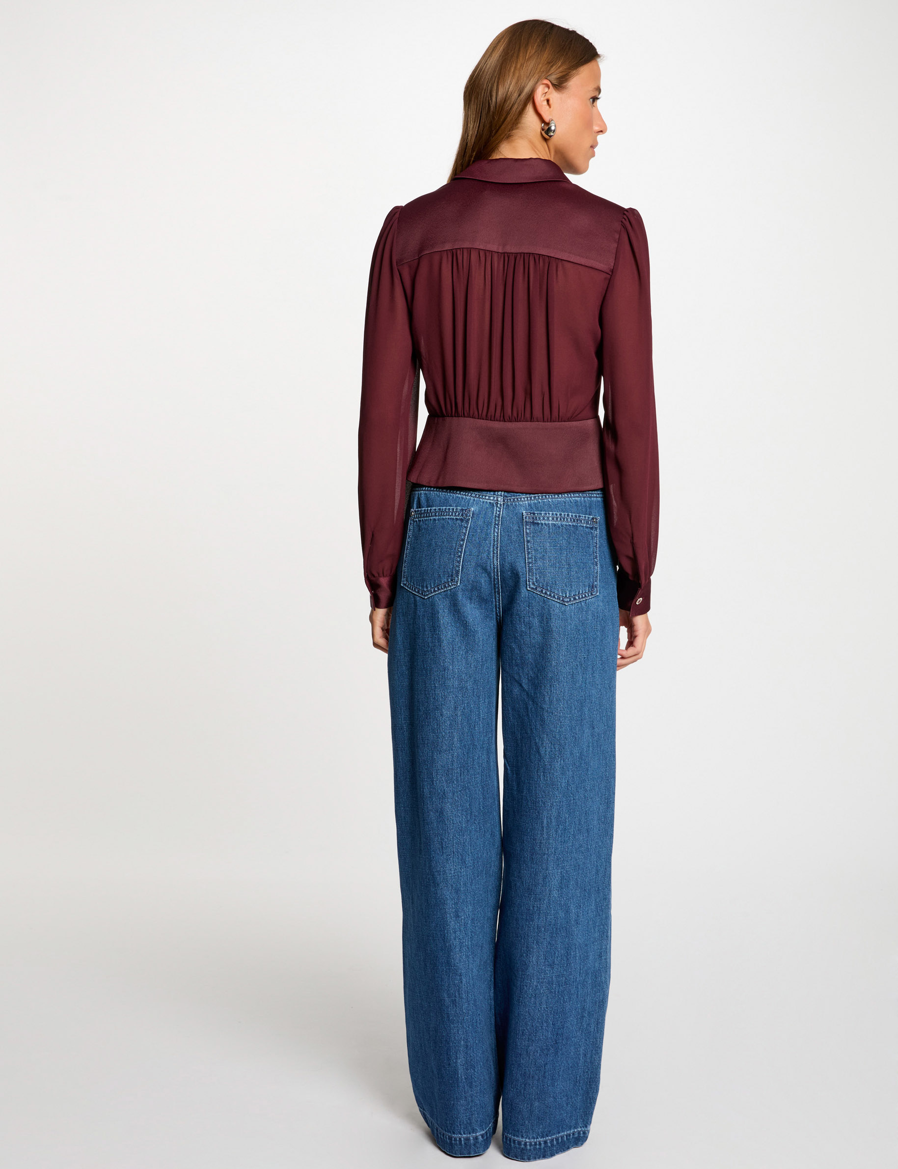 long sleeved shirt with pleats plum women Long-sleeved shirt with pleats plum women