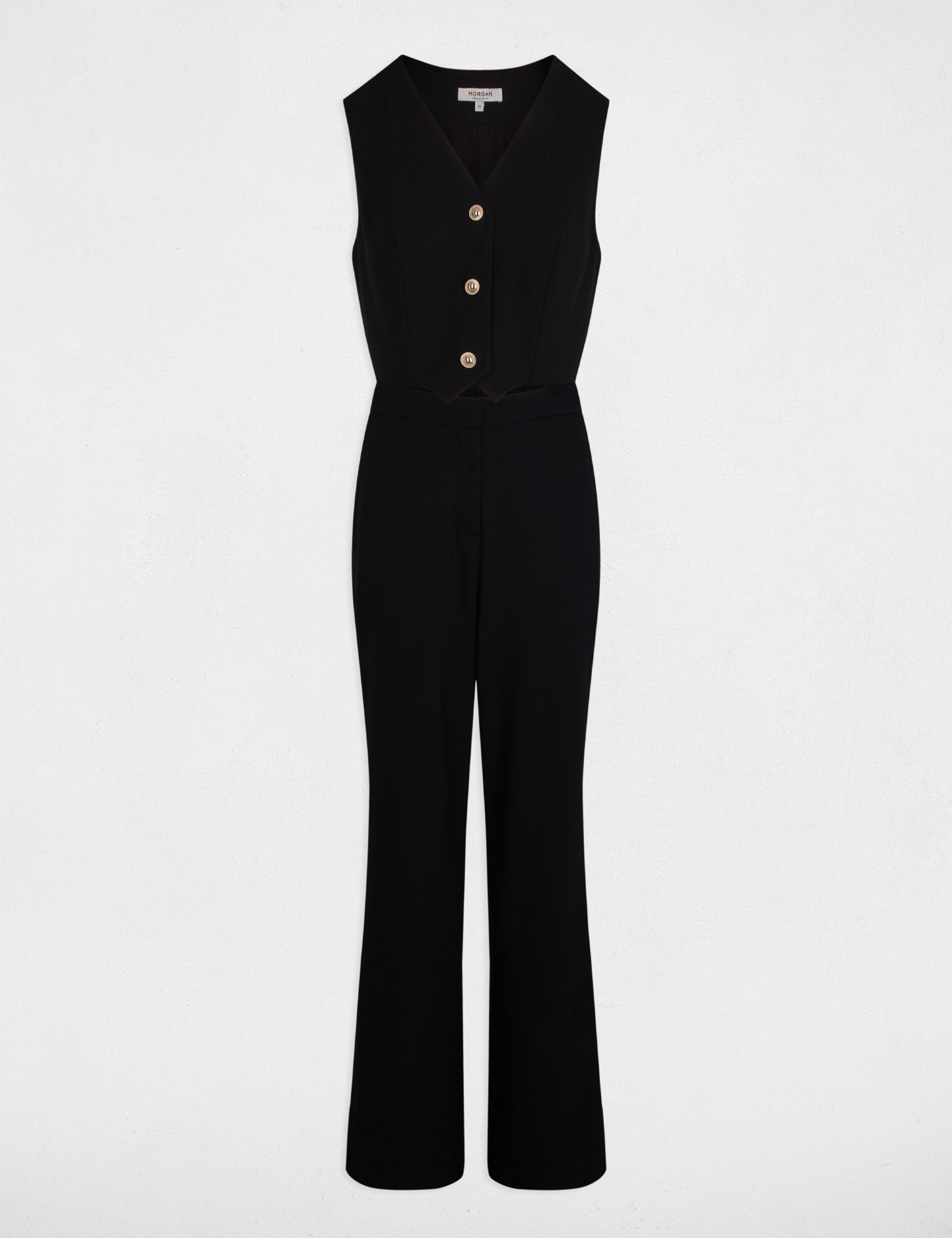 combinaison longue col en v noir femme Combinaison longue col en V noir femme