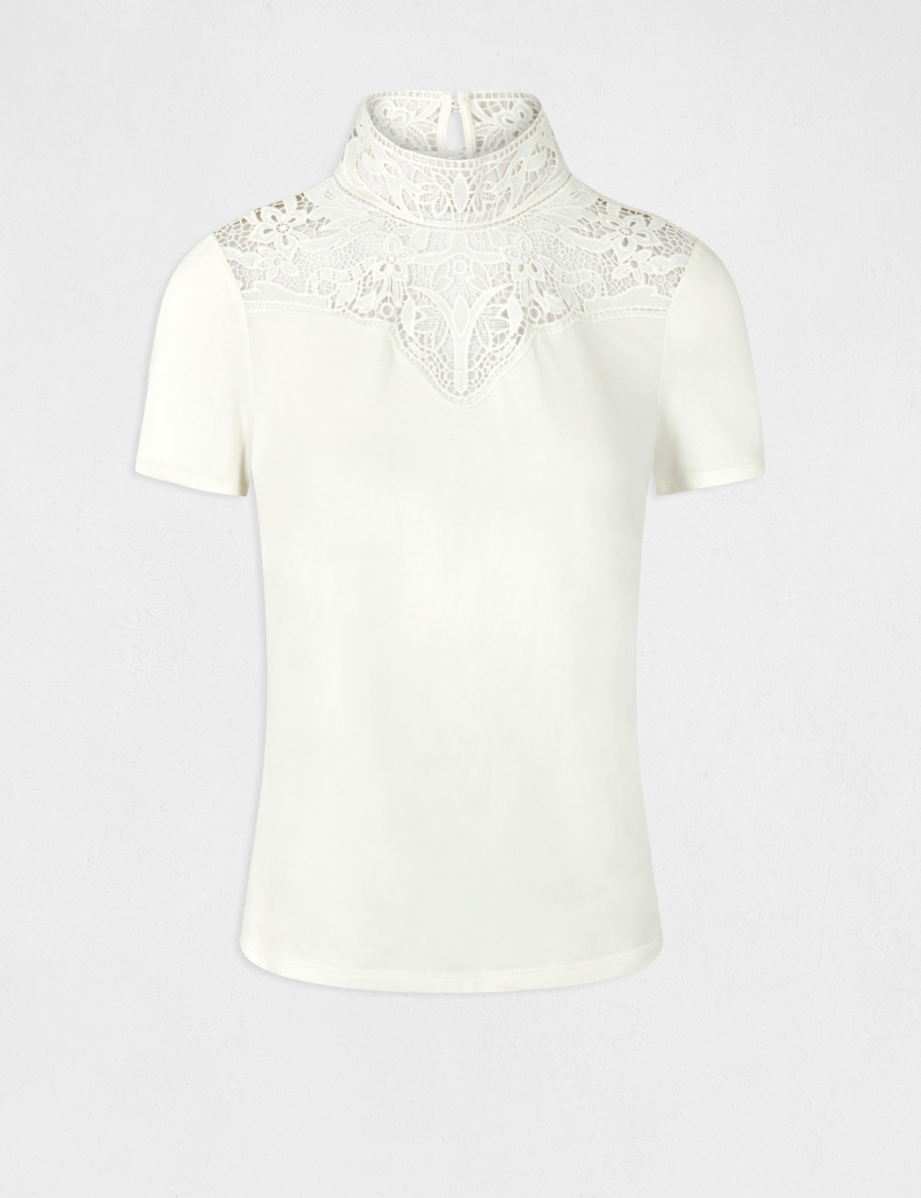 Short-sleeved t-shirt with lace ecru ladies' Short-sleeved t-shirt with lace ecru ladies'
