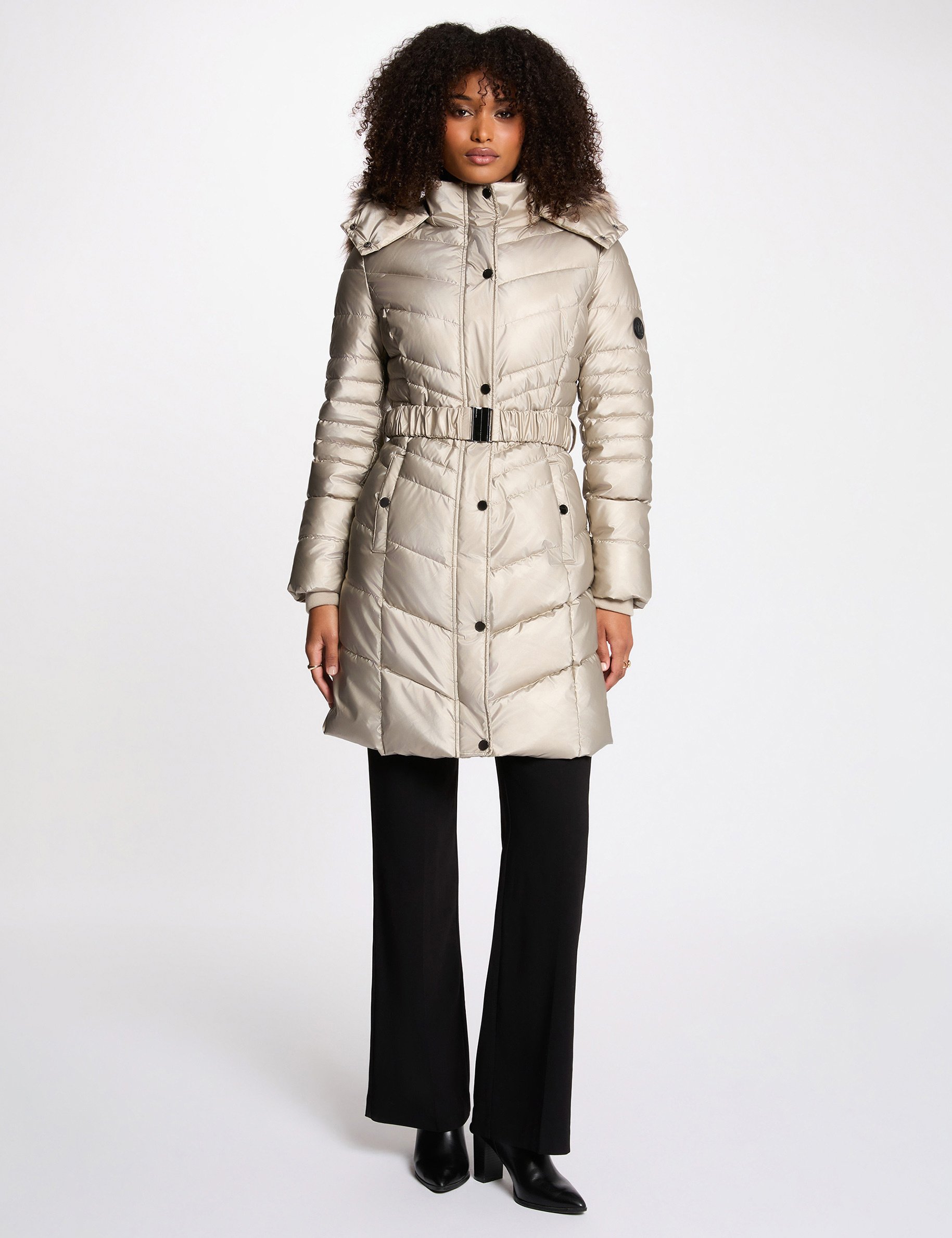 Fitted mid-length puffer jacket gold yellow women