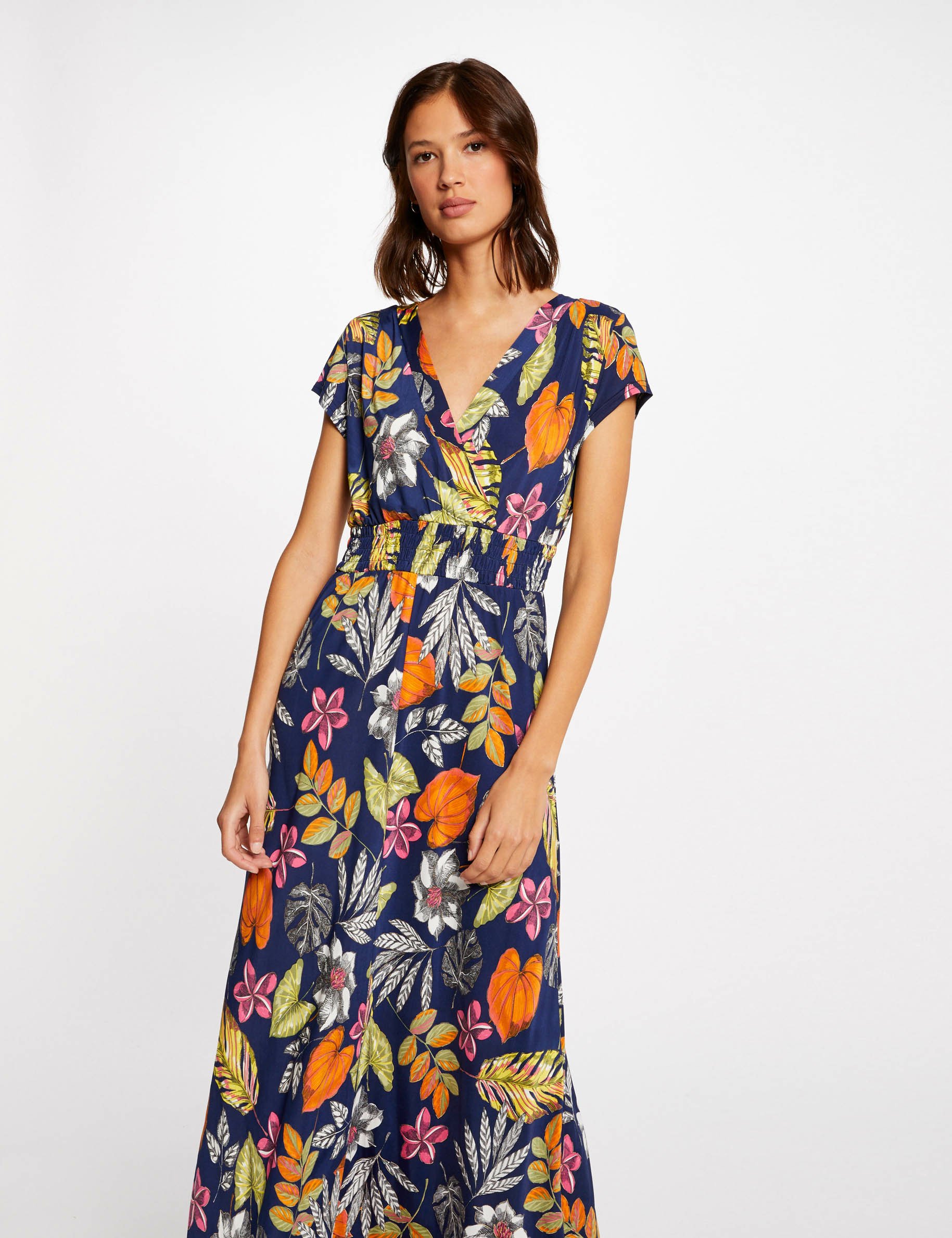 Maxi A-line dress with vegetal print multico ladies'