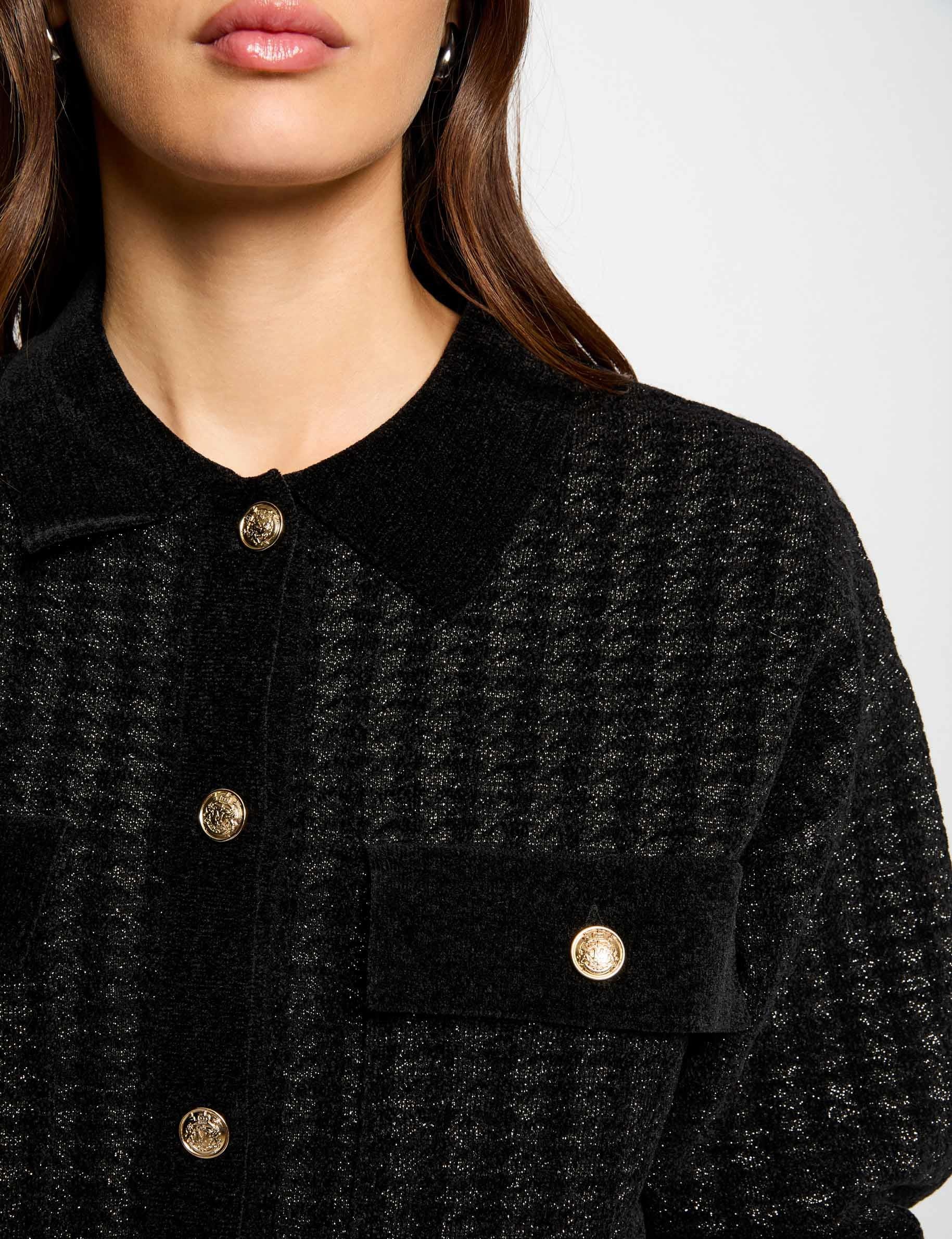 buttoned cardigan lapel collar black women Buttoned cardigan lapel collar black women
