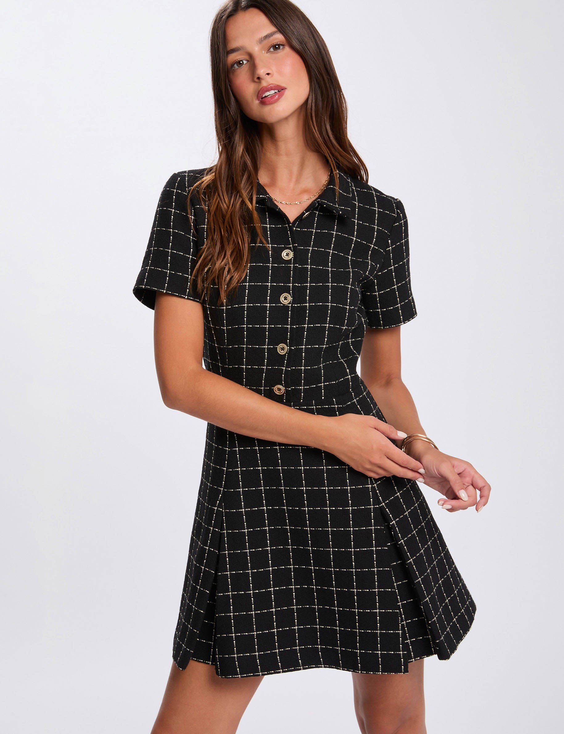 Robe ajustée à plis noir femme