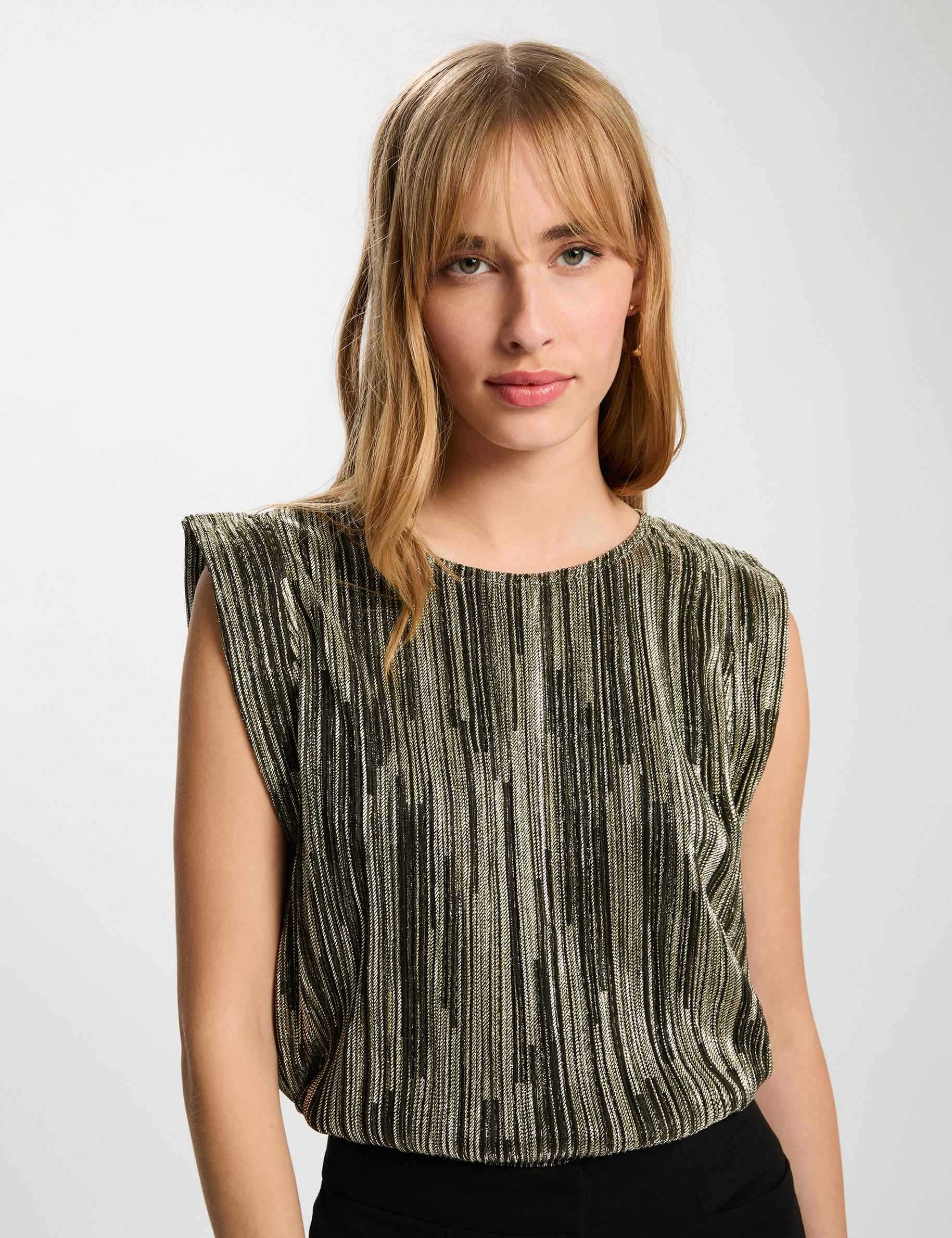 Pleated sleeveless top gold yellow women
