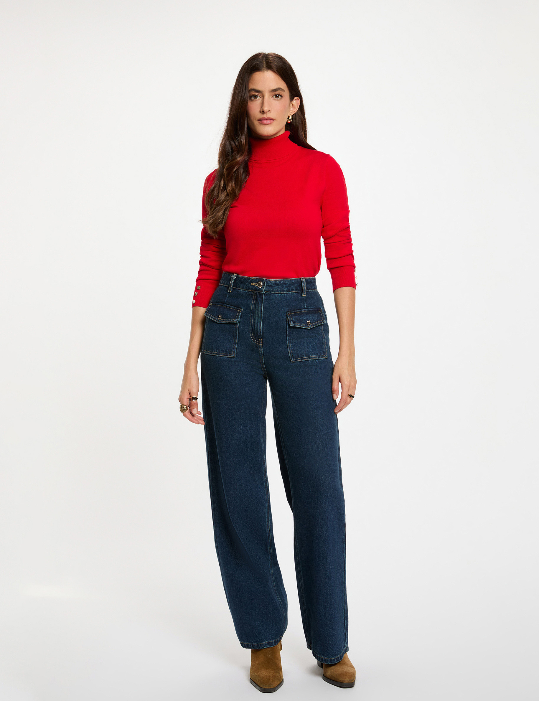 High neck sweater red women