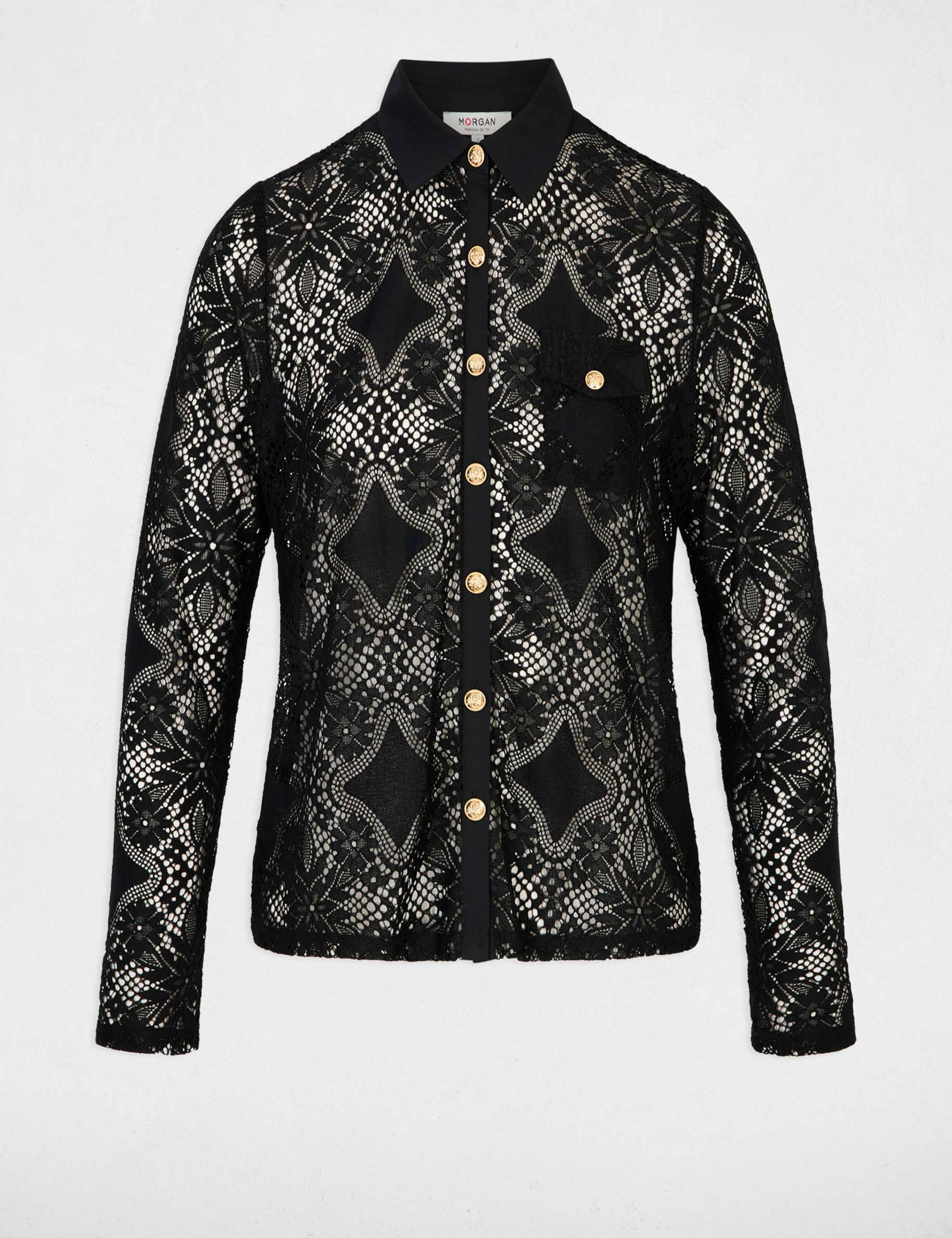 Lace shirt with a notched collar black women