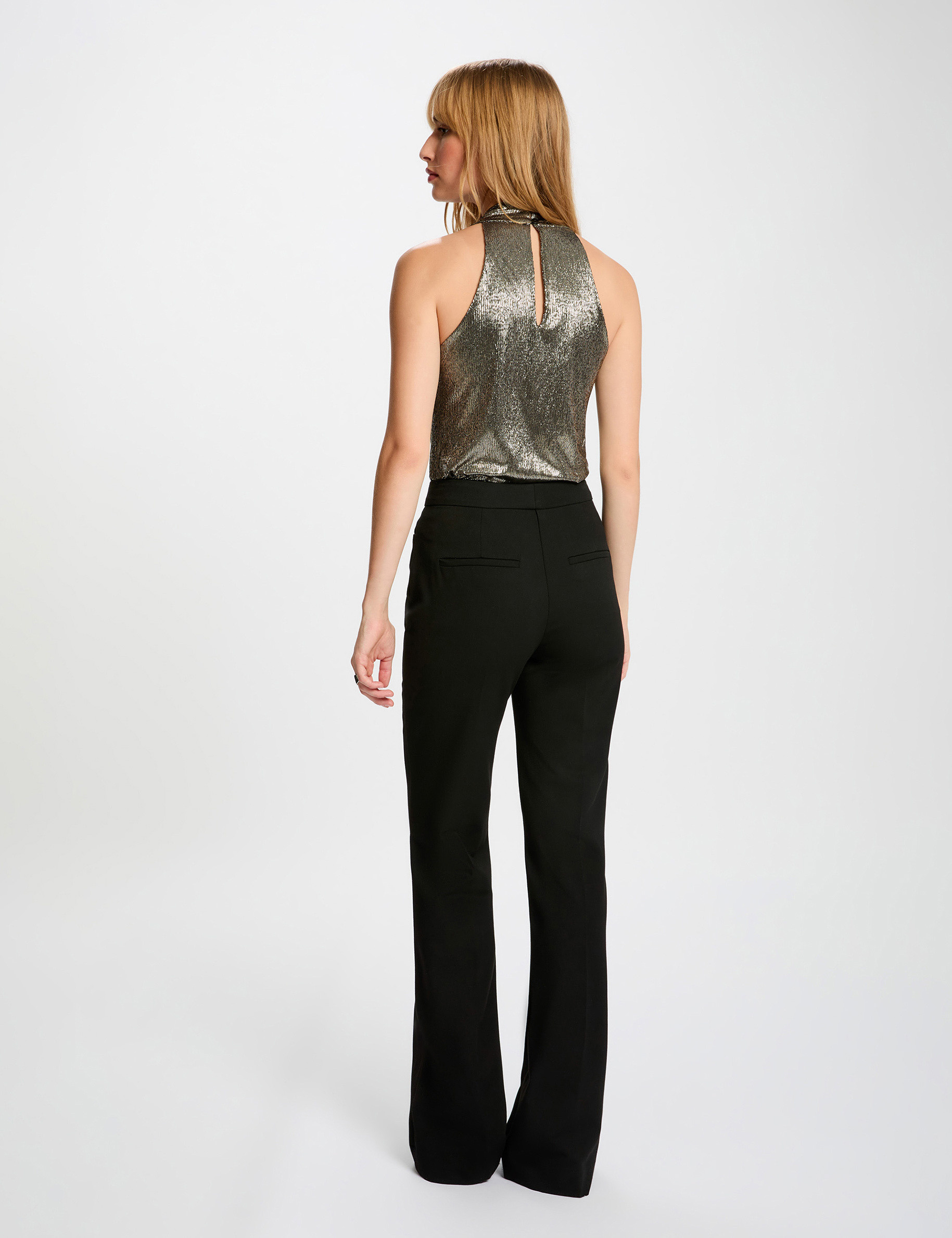 T-shirt col bénitier jaune or femme