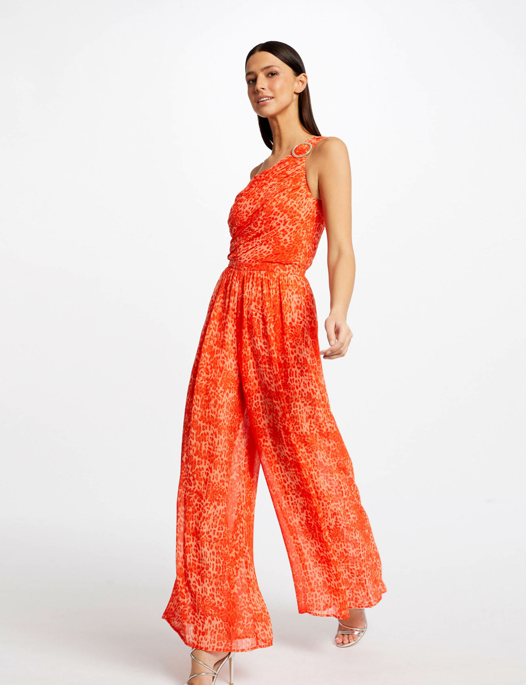 Wide leg jumpsuit leopard print caramel ladies' Wide leg jumpsuit leopard print caramel ladies'