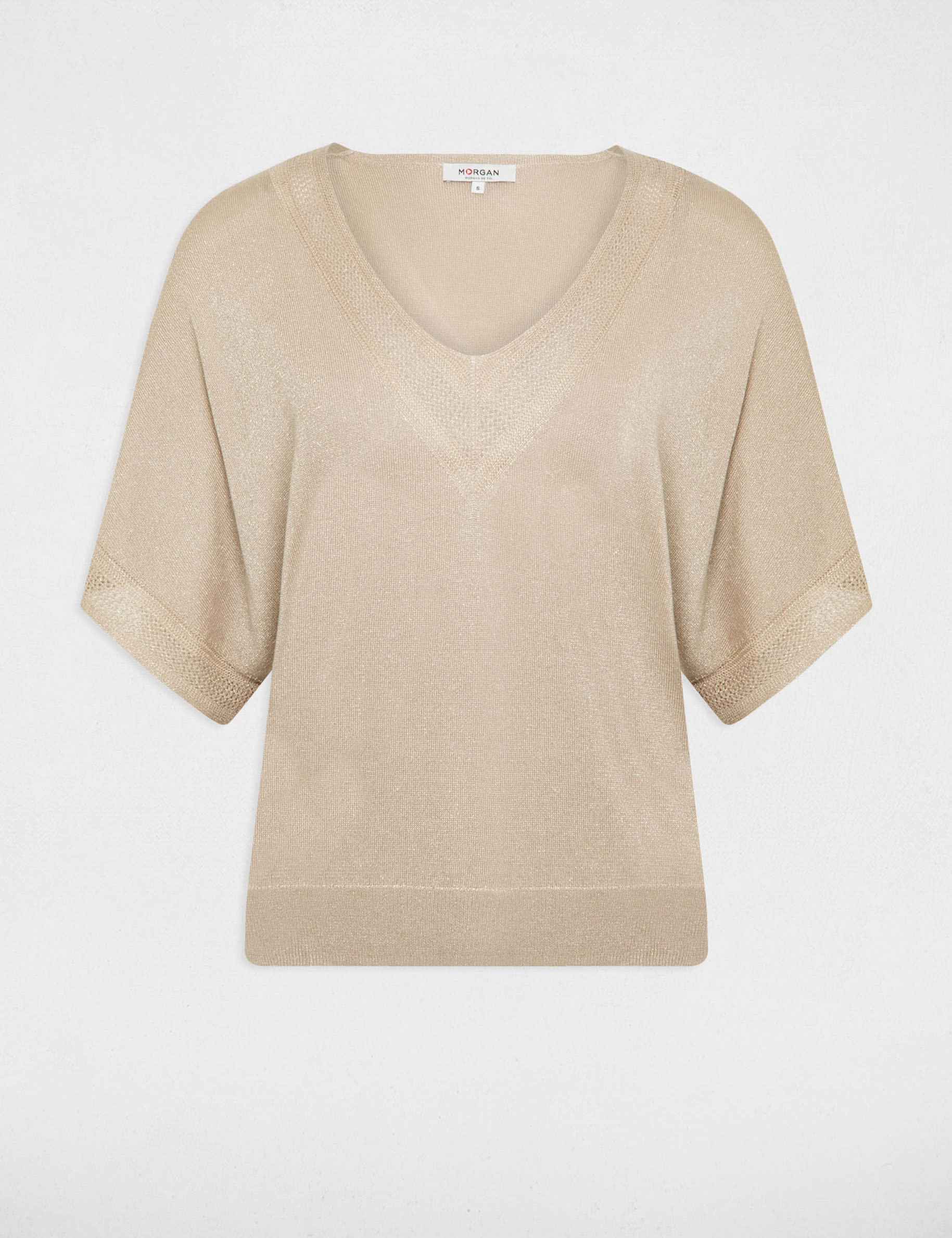 pull col en v manches courtes sable femme Pull col en V manches courtes sable femme
