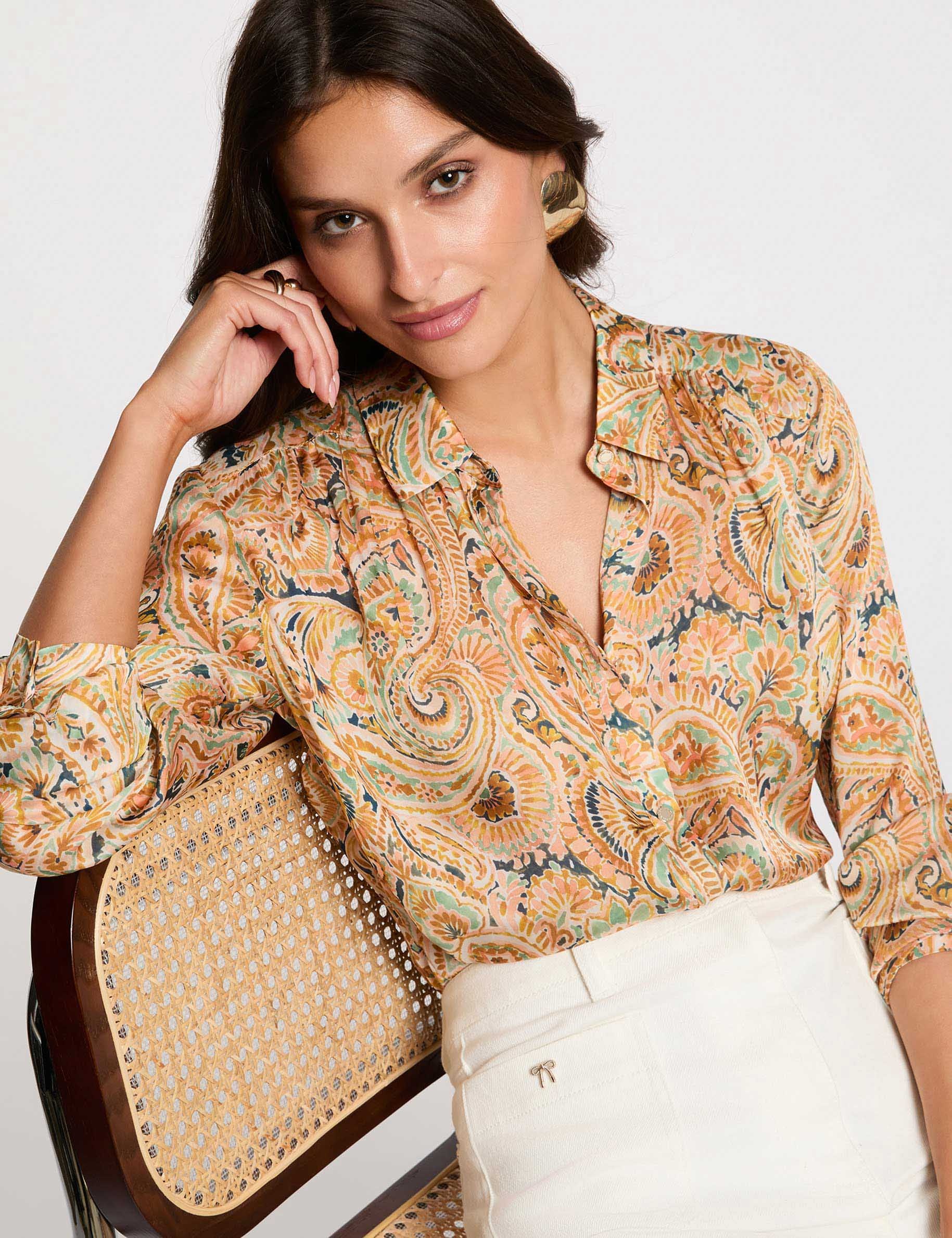 Satin top with lapel collar multicolor women