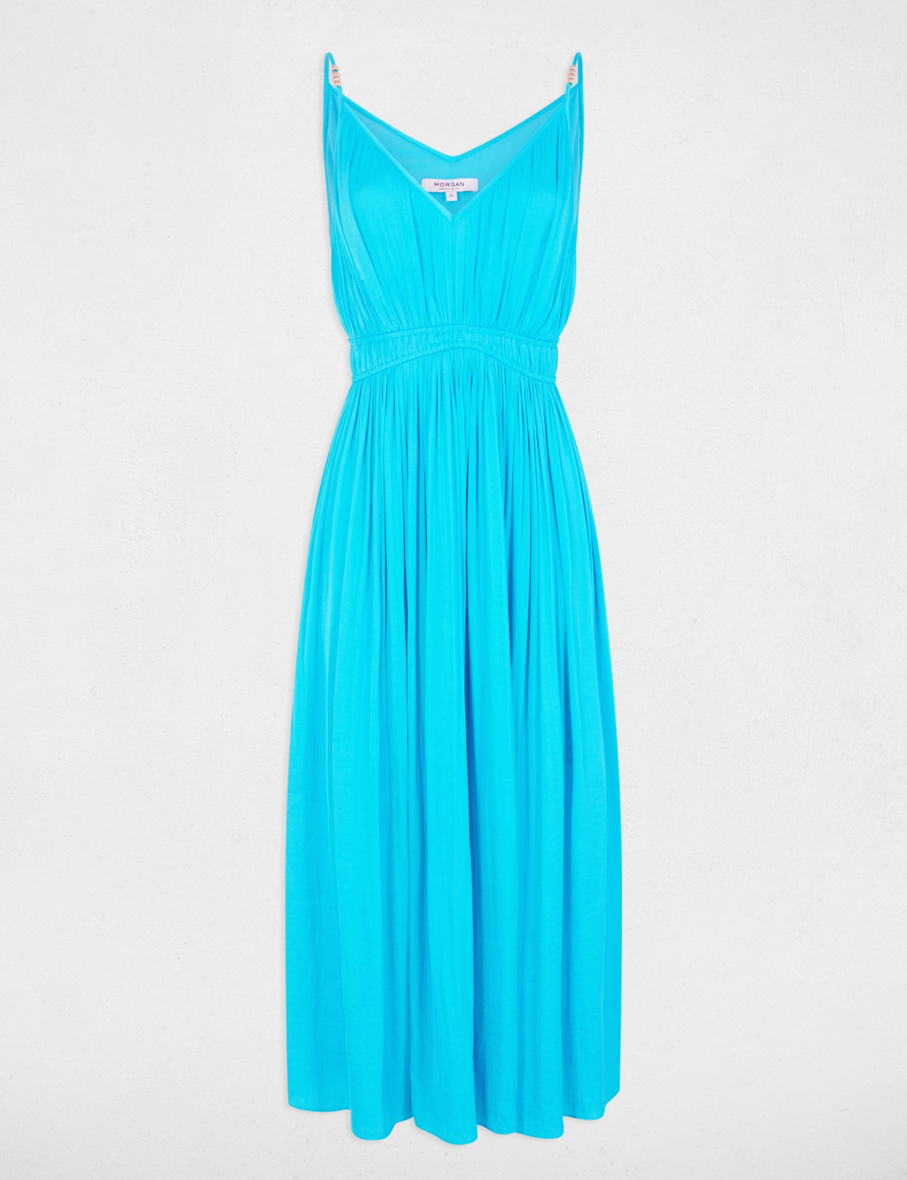 robe midi droite plisse bleu ciel femme Robe midi droite pliss�e bleu ciel femme