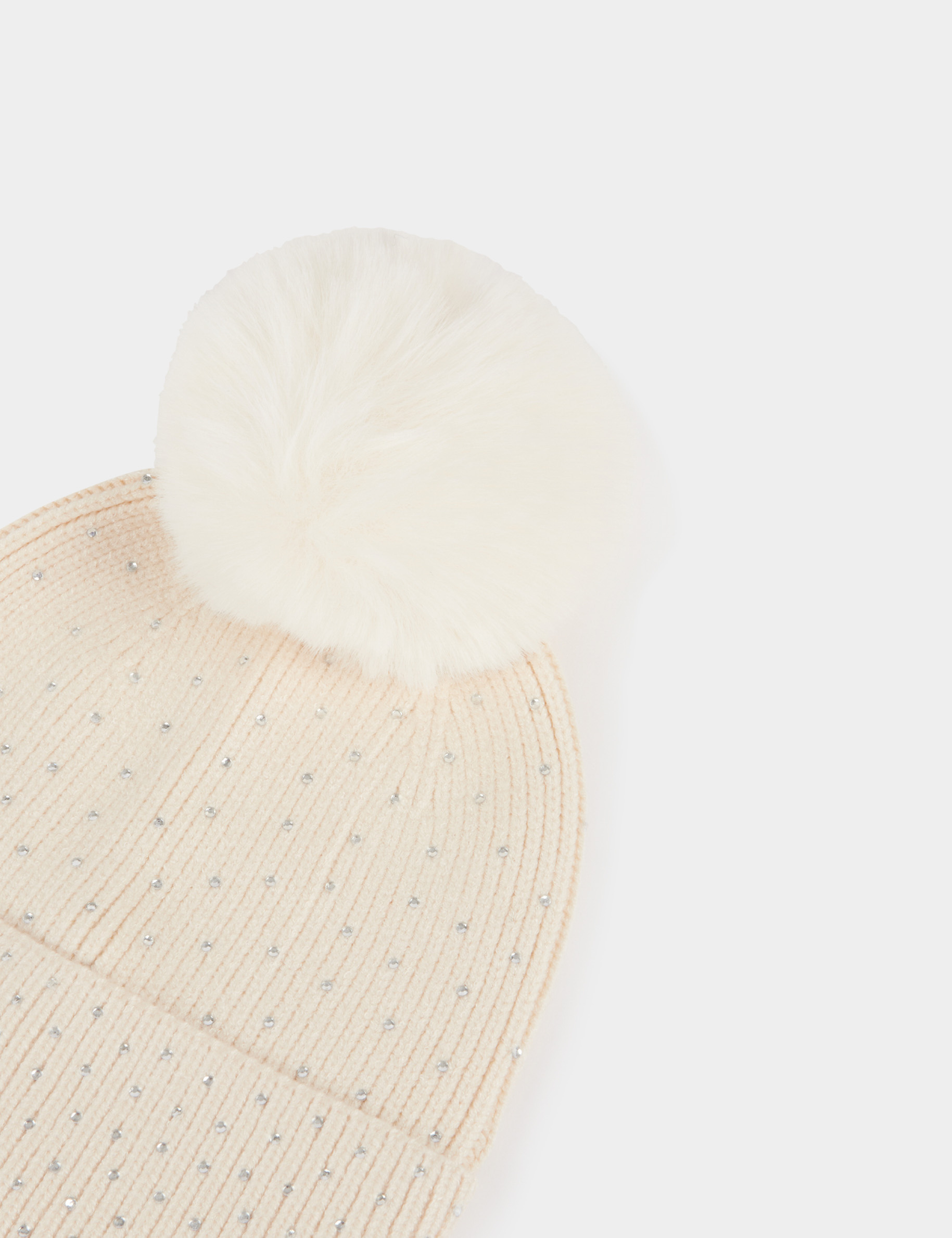 beanie with rhinestones and pom pom ivory women Beanie with rhinestones and pom-pom ivory women