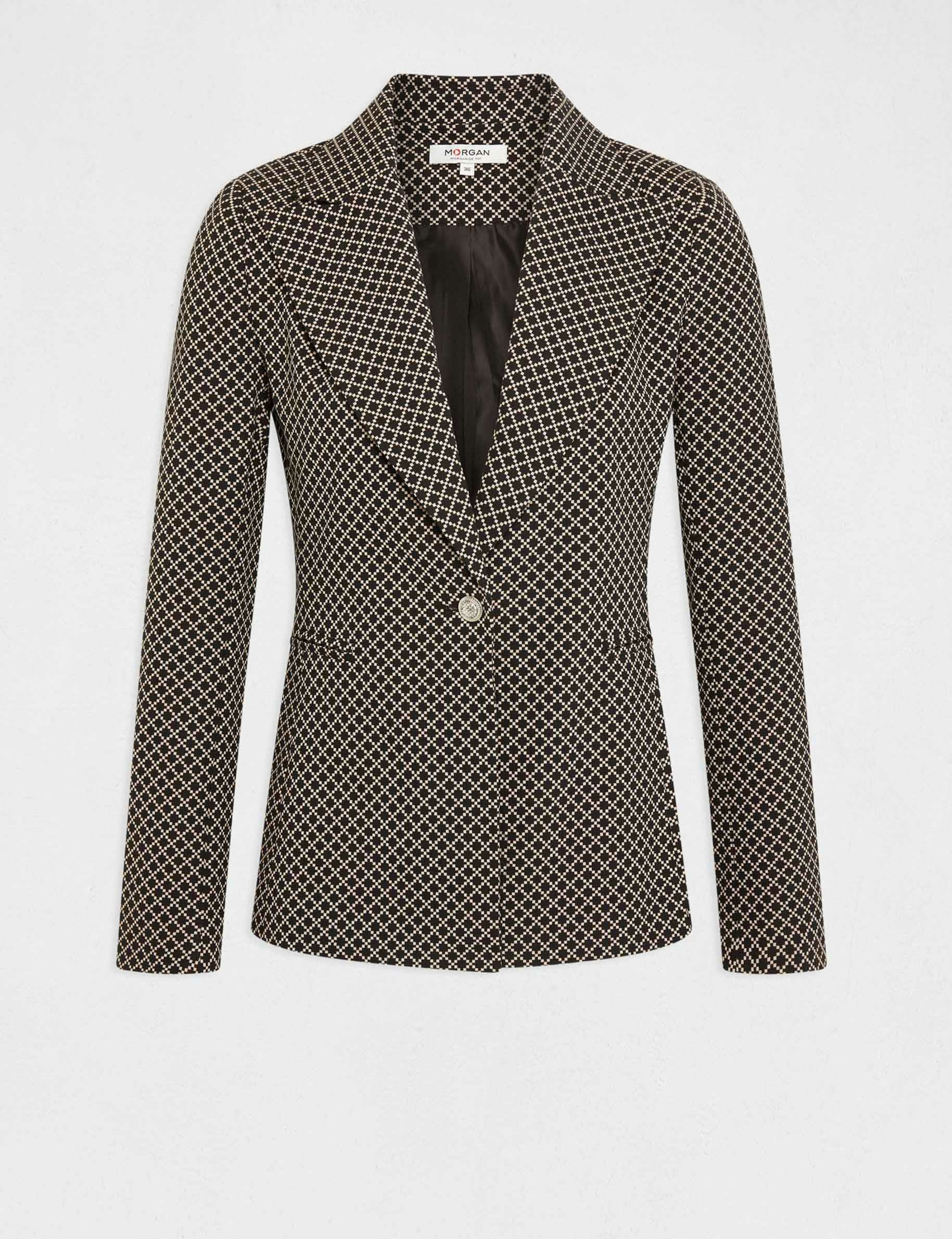 Waisted city jacket geometric print black ladies'