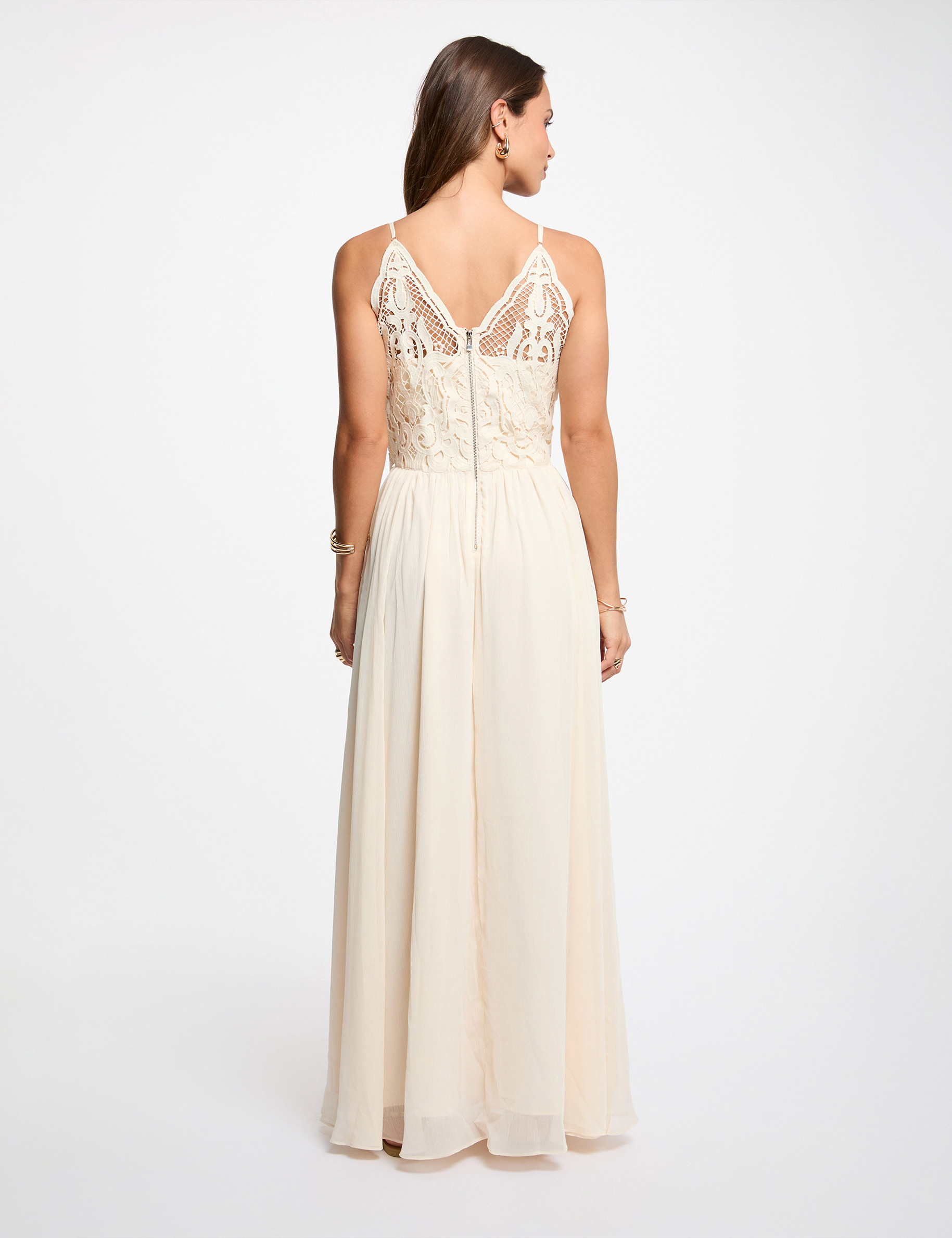 Long lace dress cream women