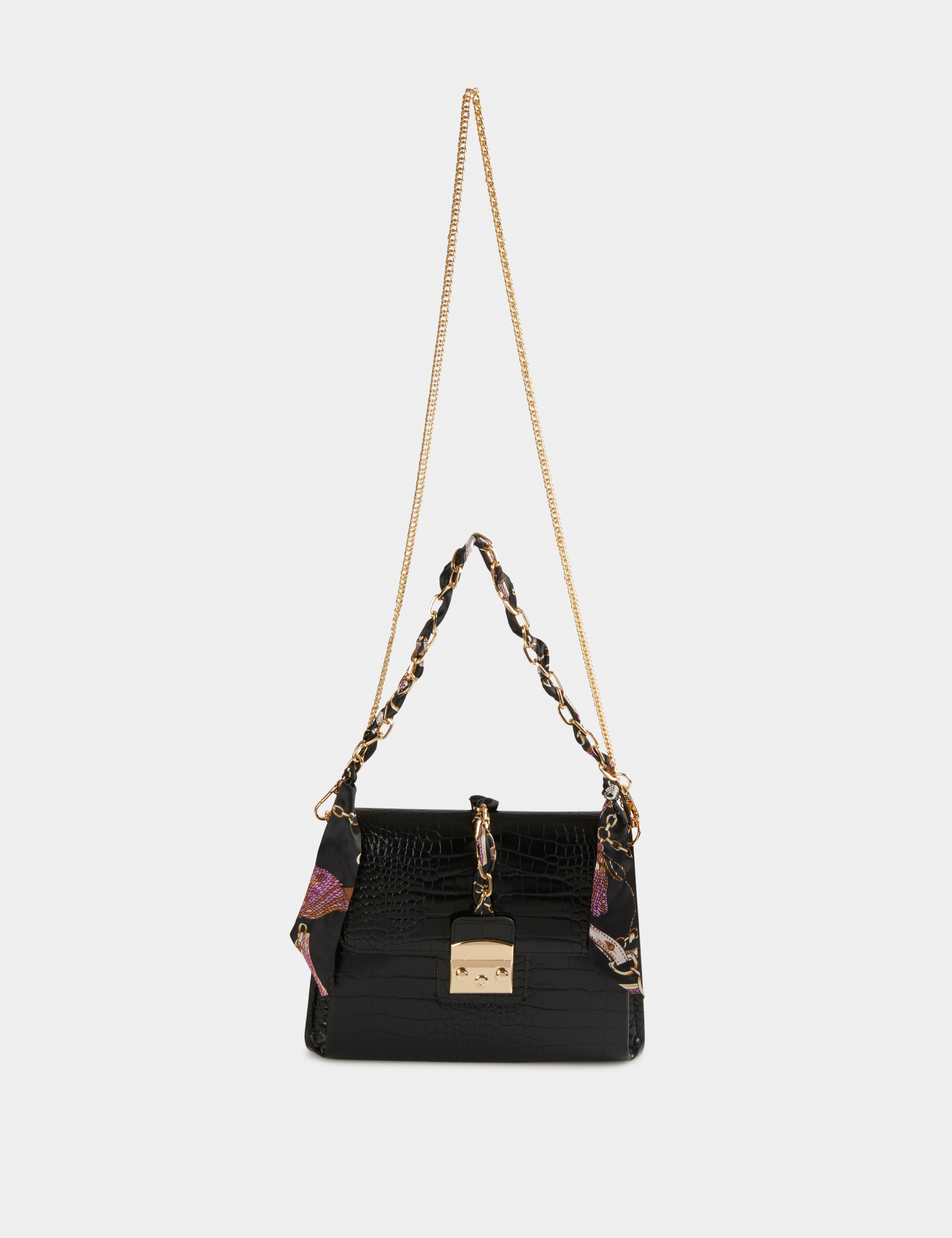 Clutch bag with croc effect and scarf black ladies'