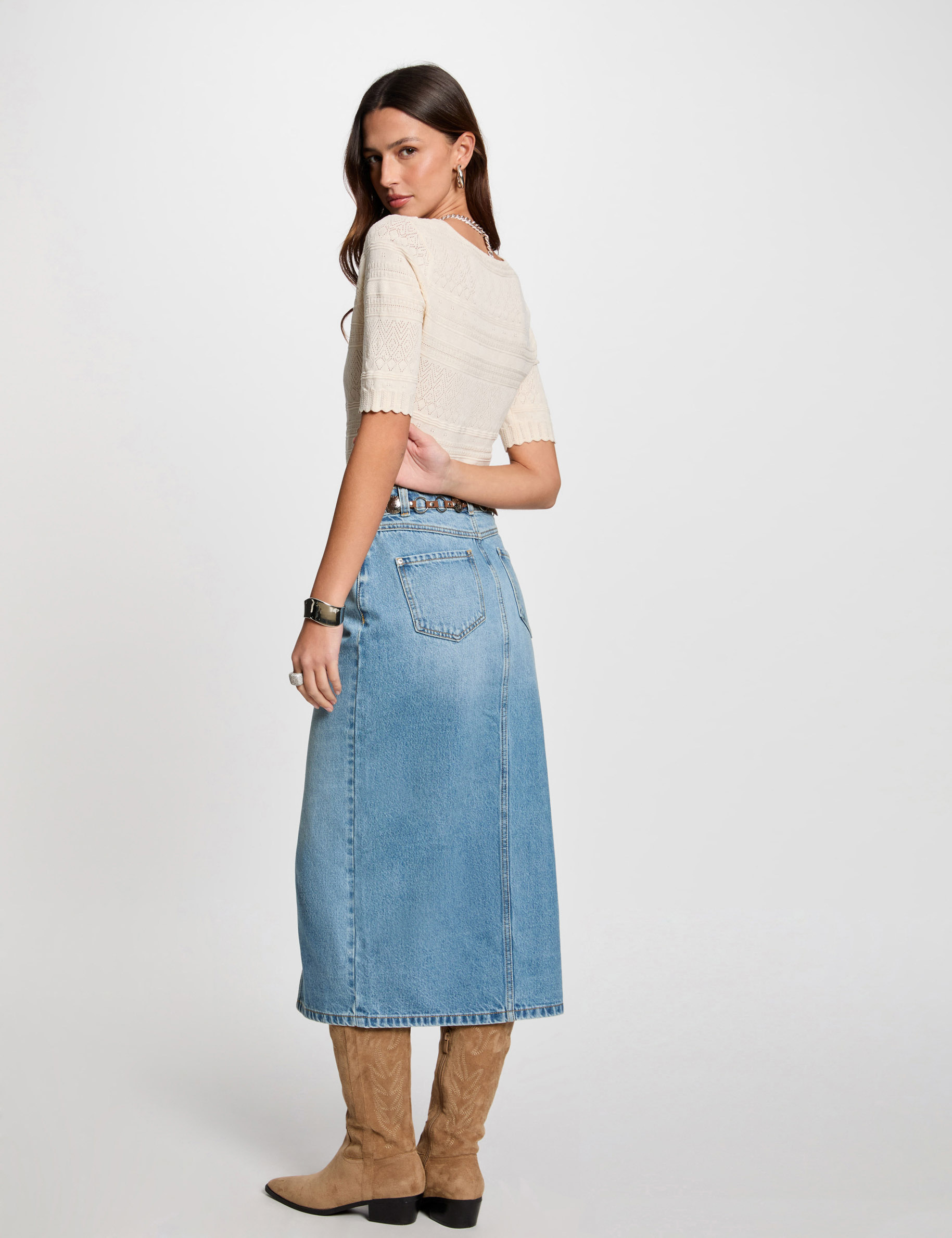 Short-sleeved jumper ivory women