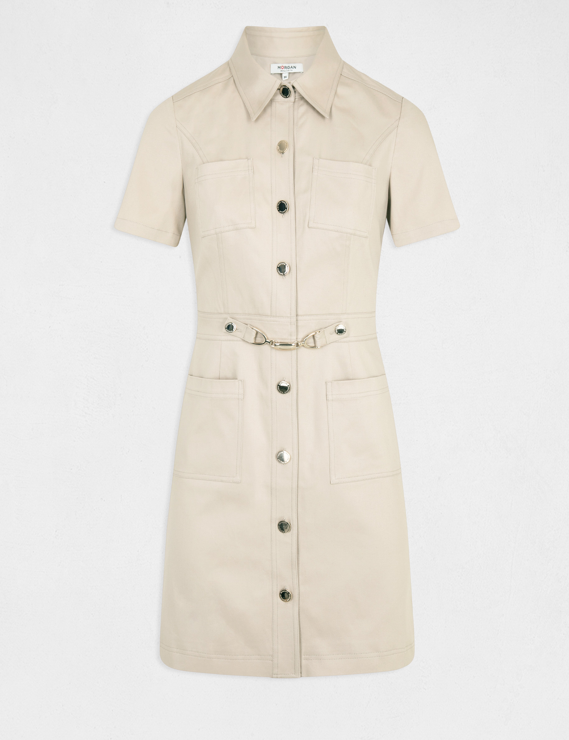 Buttoned A-line dress with buckle beige ladies'
