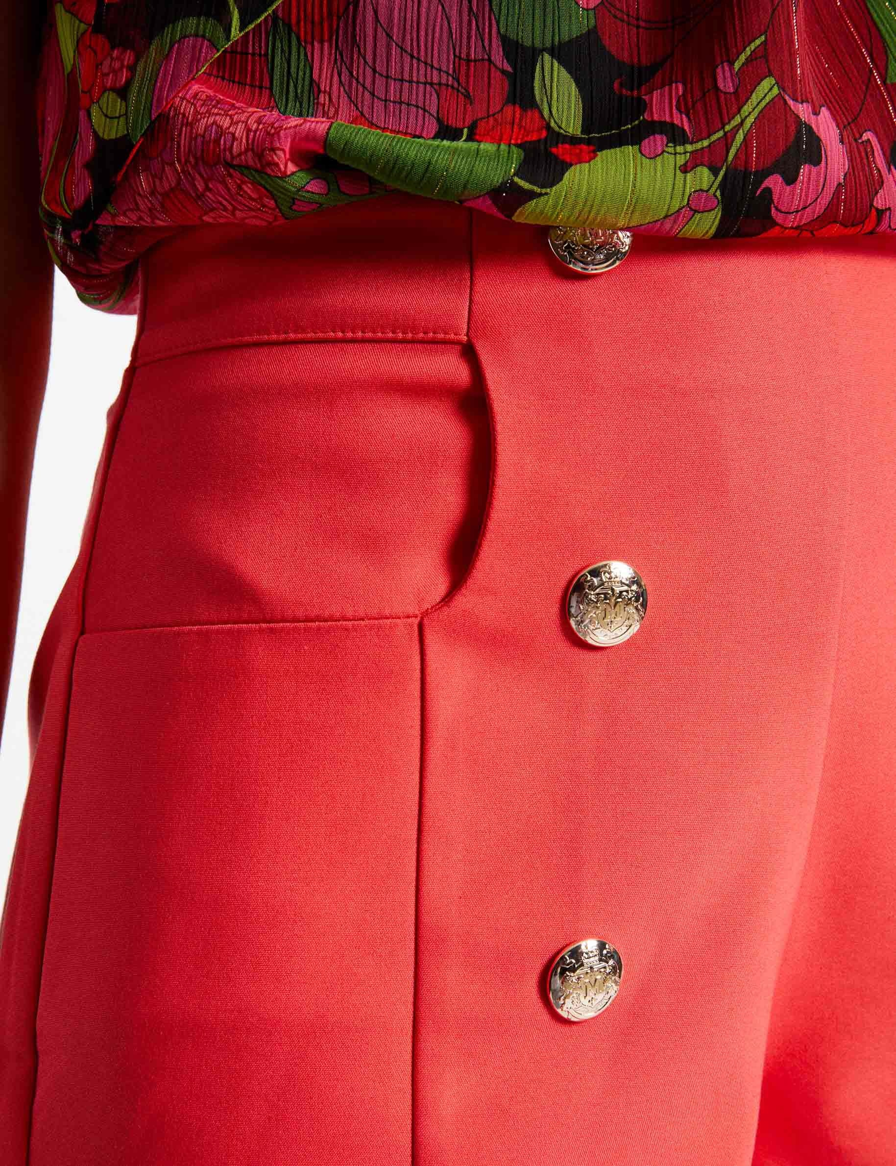 High-waist straight shorts with buttons red ladies' High-waist straight shorts with buttons red ladies'