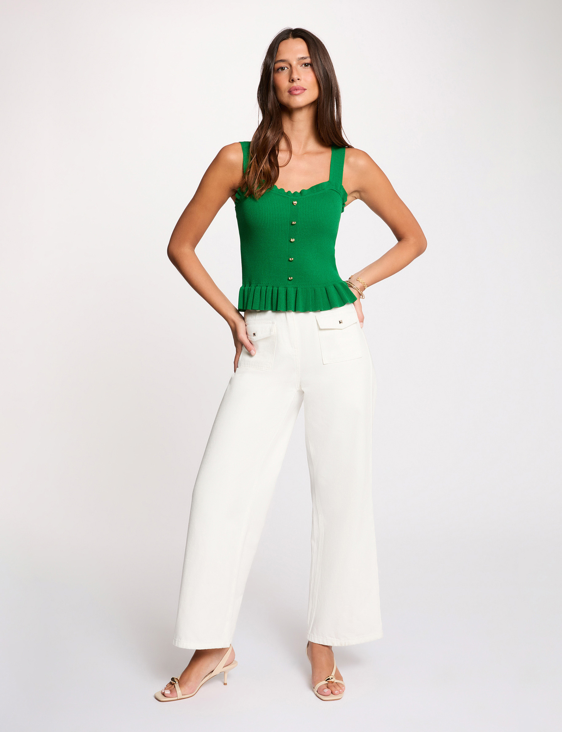 Fitted square-neck tank top meadow green women