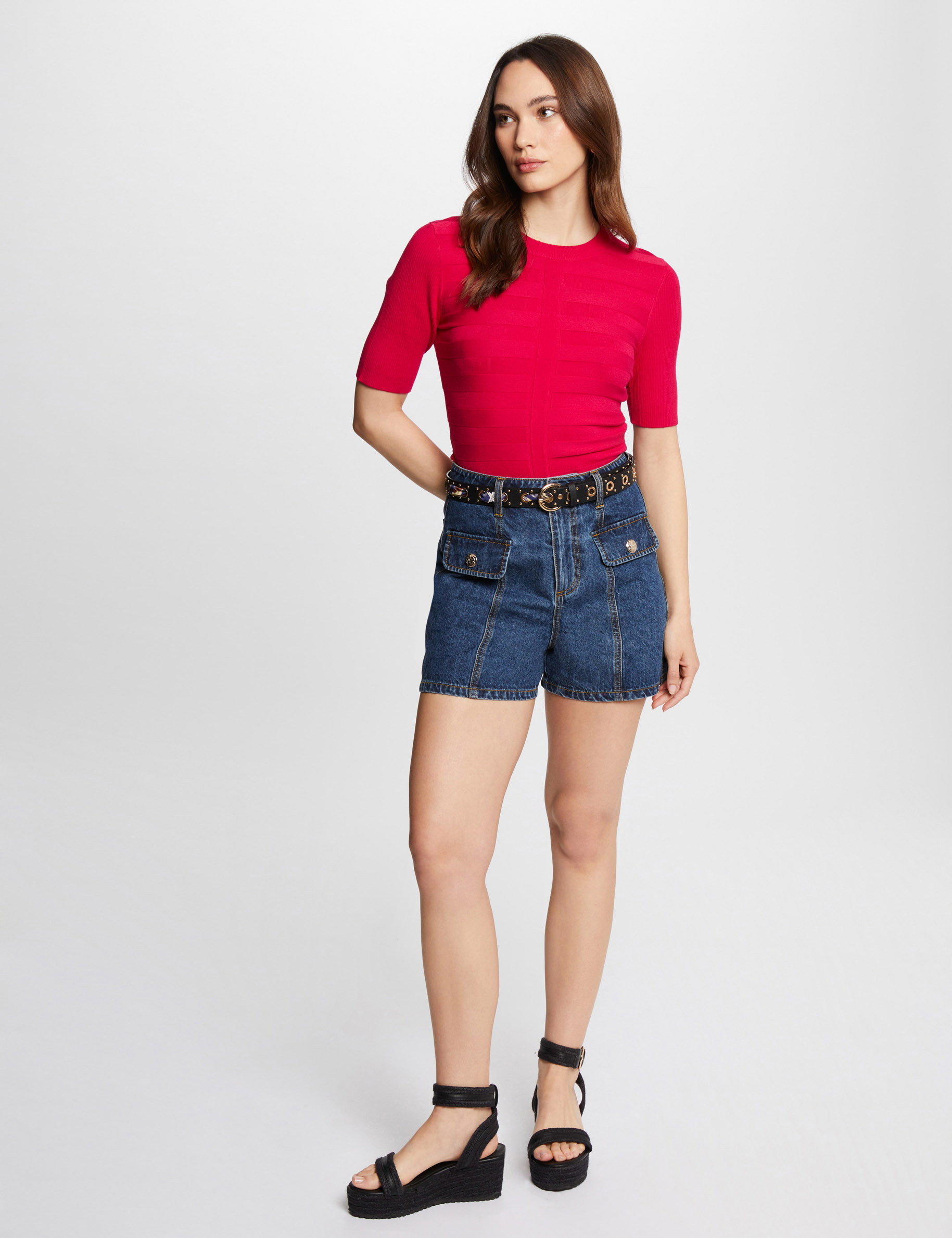 Jumper with short sleeves medium pink women