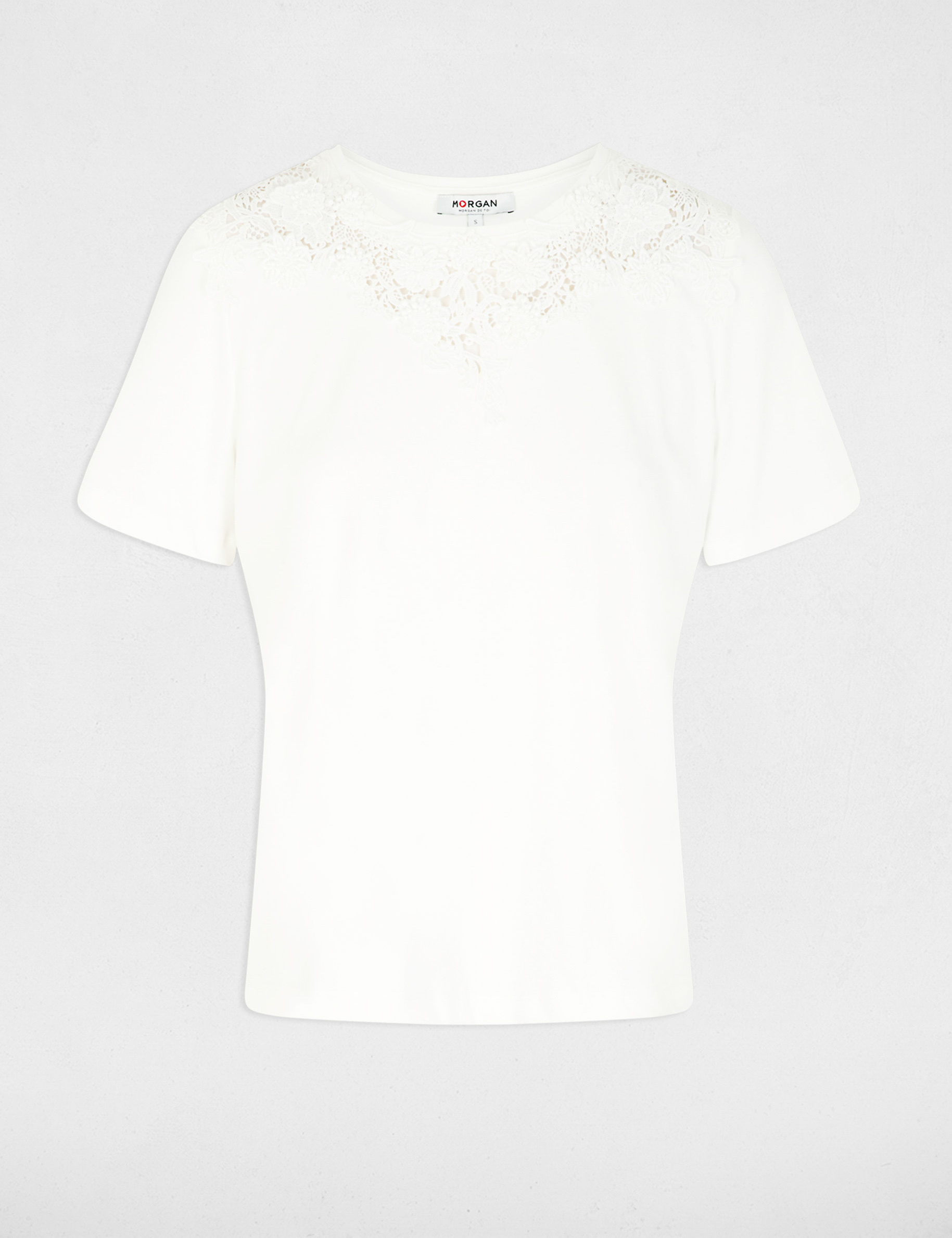 Lace t-shirt with round neck white women