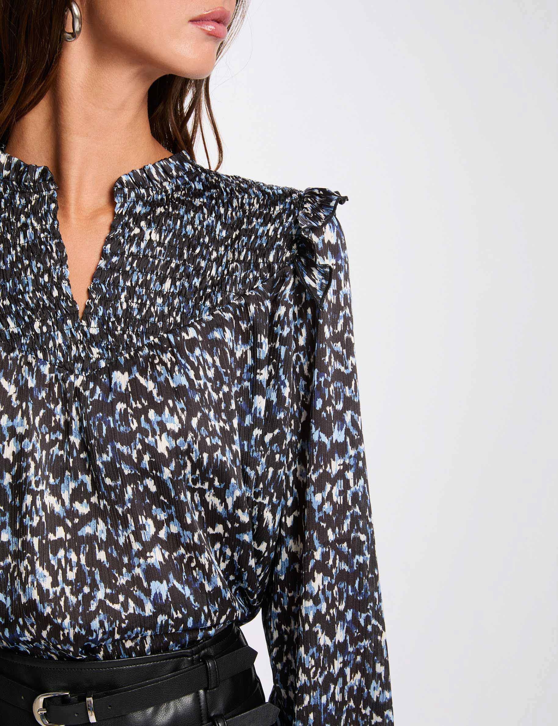 Pleated blouse with V-neck multicolor women