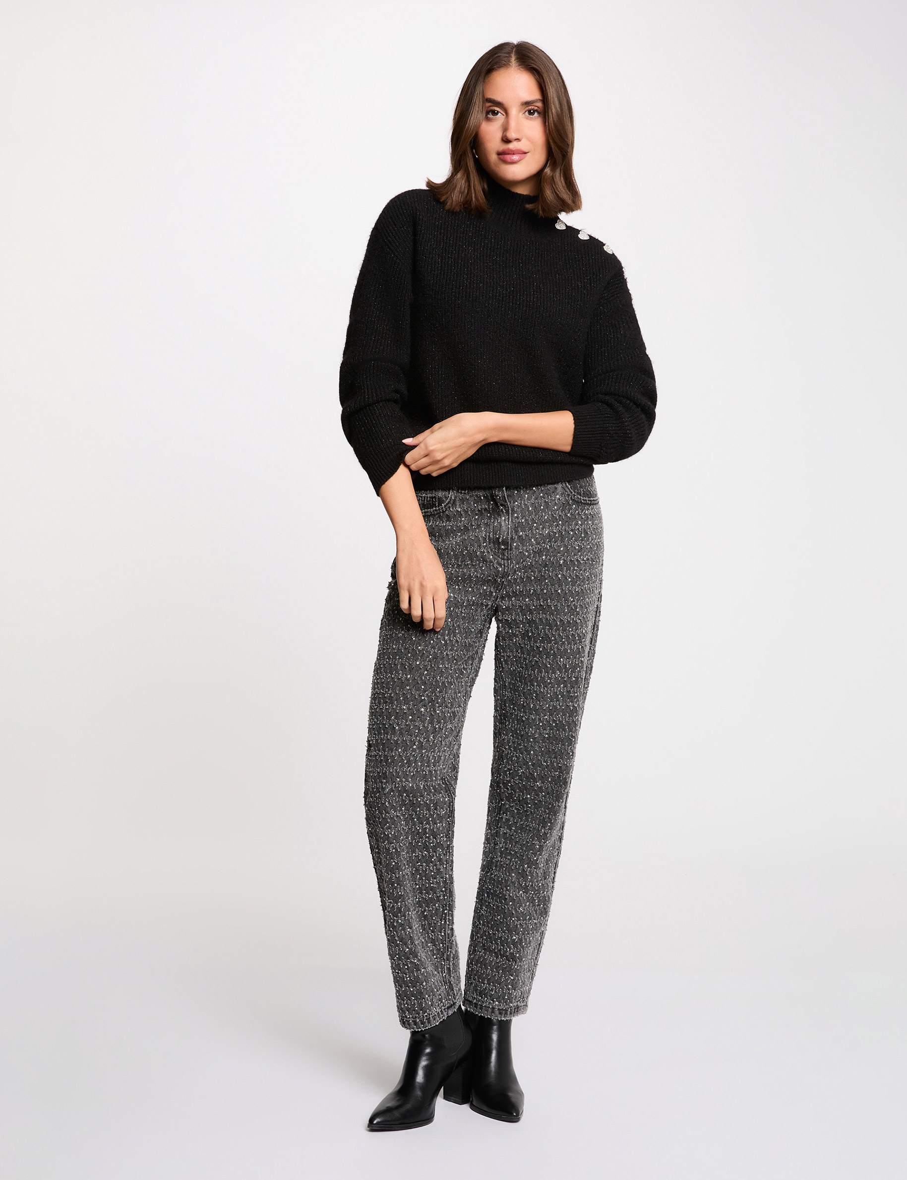 High-waisted mom jeans mid-grey women