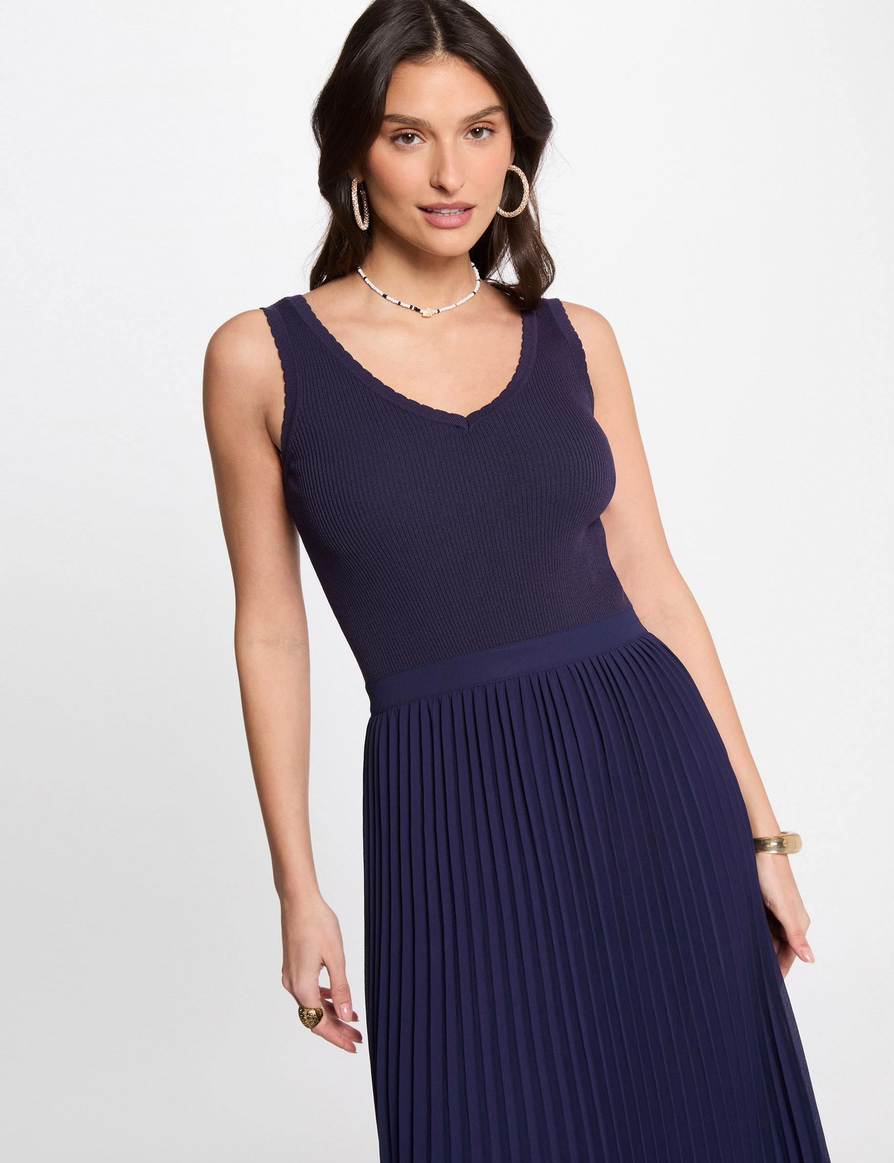 Waisted maxi knitted dress navy blue women