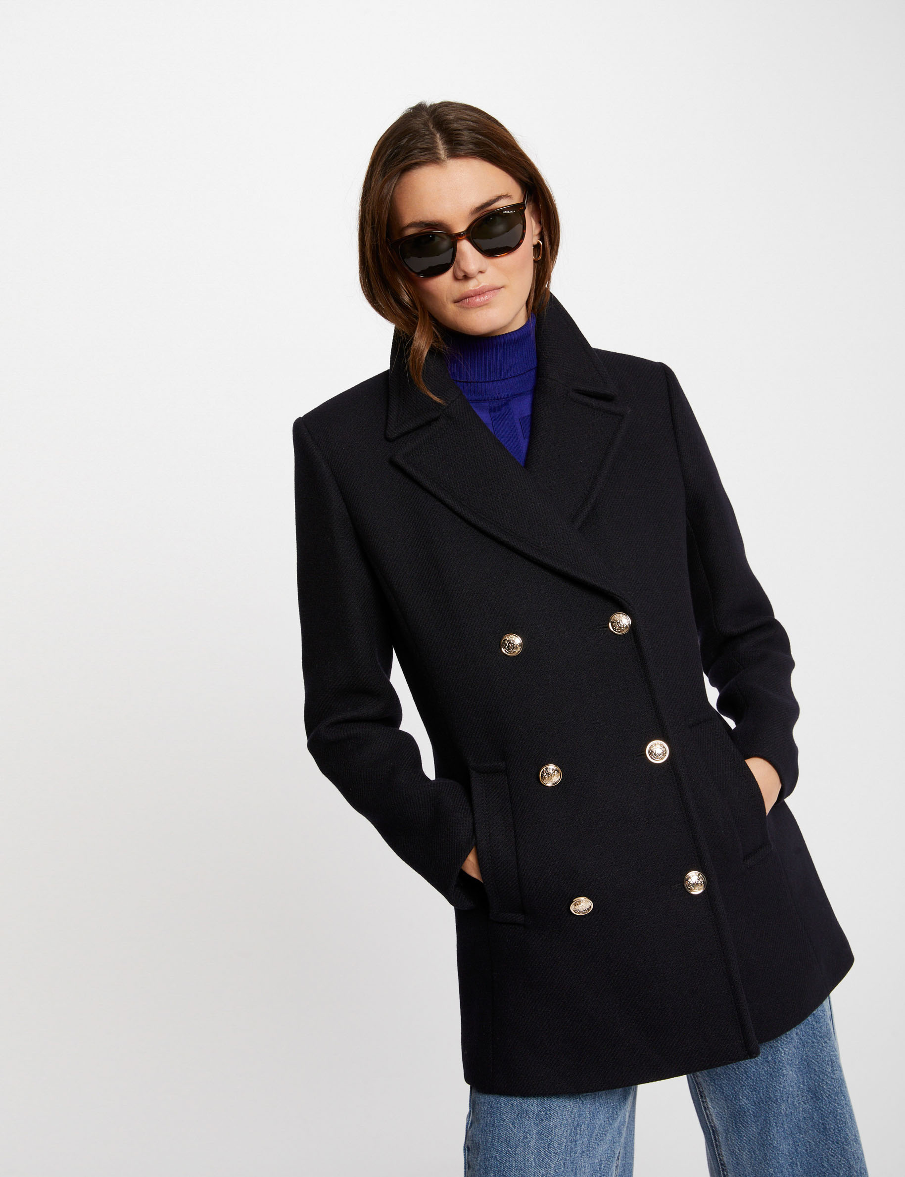 Double breasted coat navy ladies'