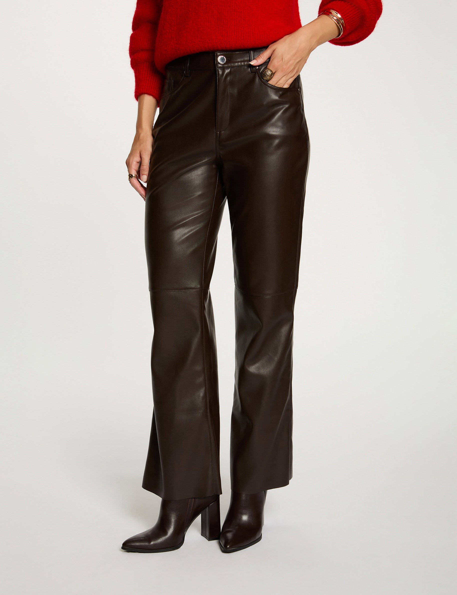 pantalon bootcut similicuir marron fonce femme Pantalon bootcut similicuir marron foncé femme